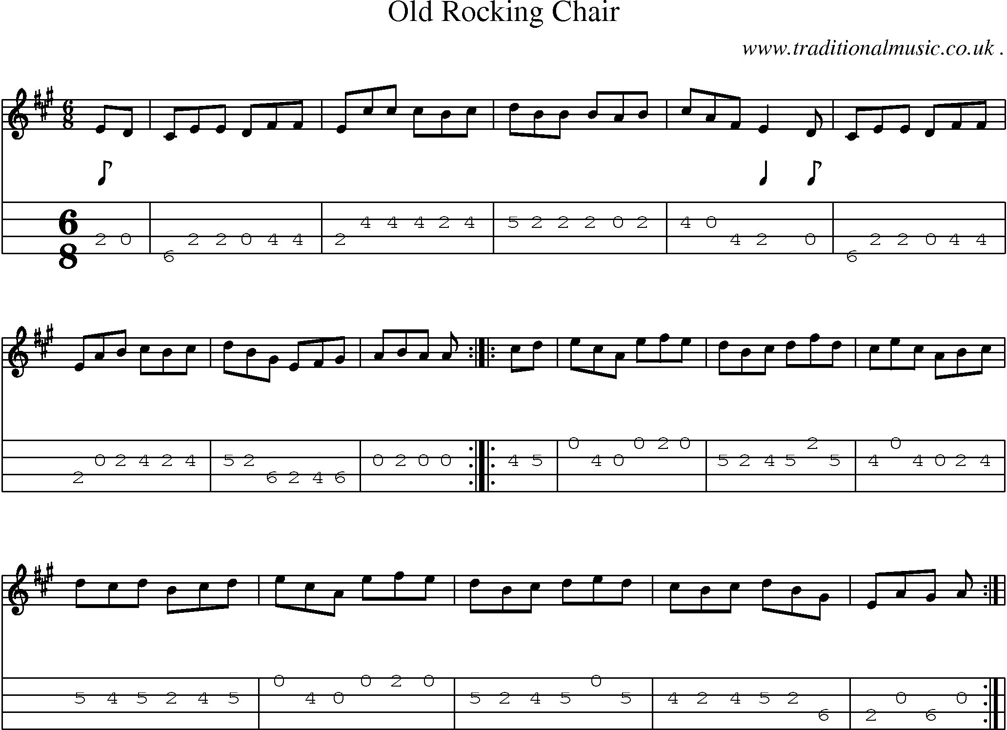 Sheet-Music and Mandolin Tabs for Old Rocking Chair