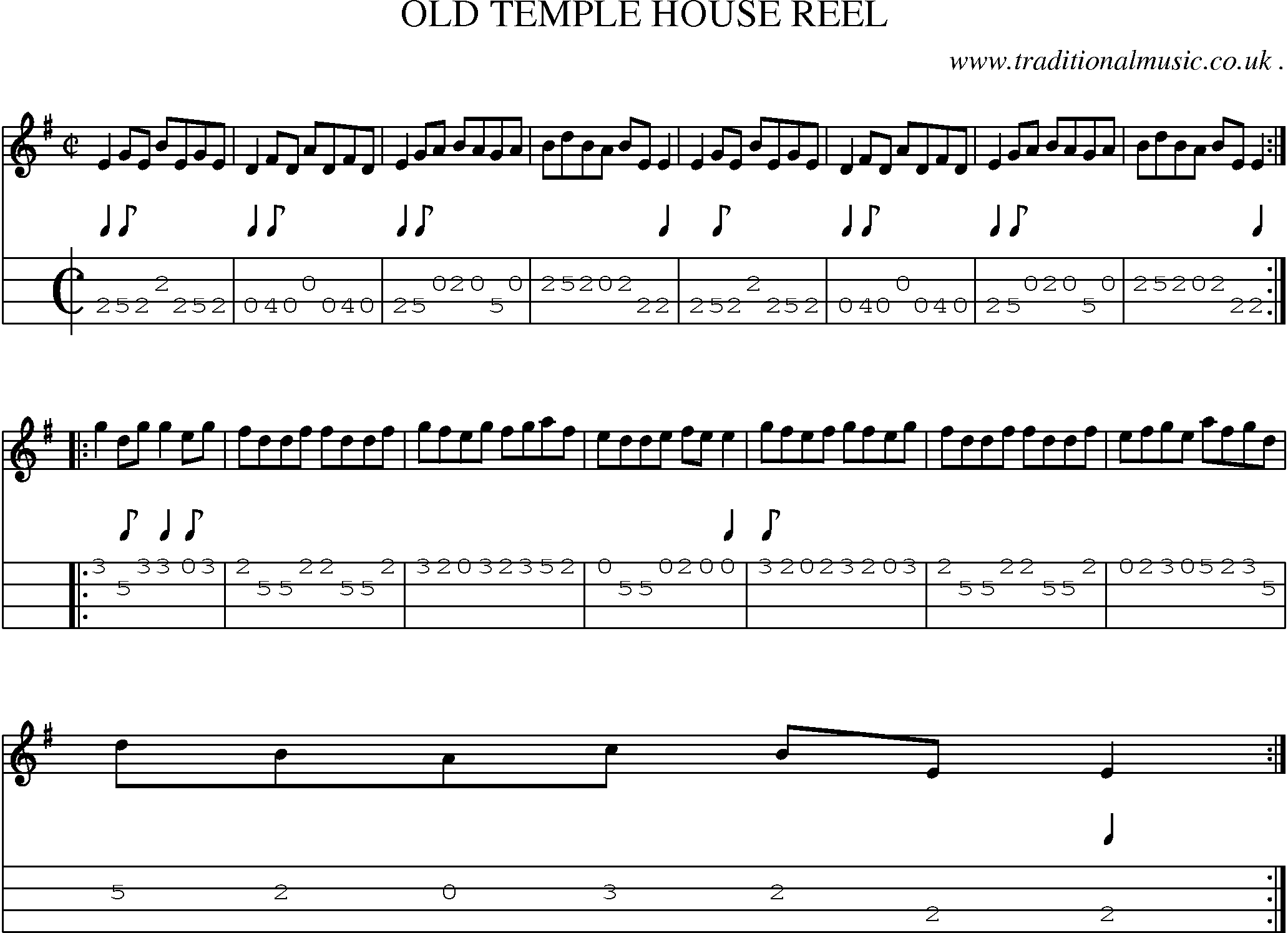 Sheet-Music and Mandolin Tabs for Old Temple House Reel