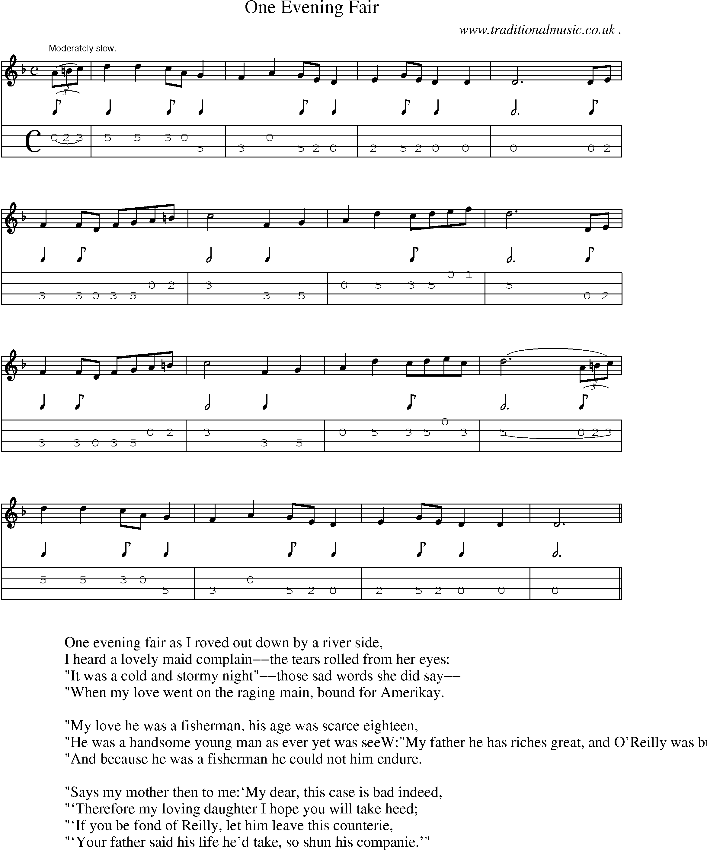 Sheet-Music and Mandolin Tabs for One Evening Fair
