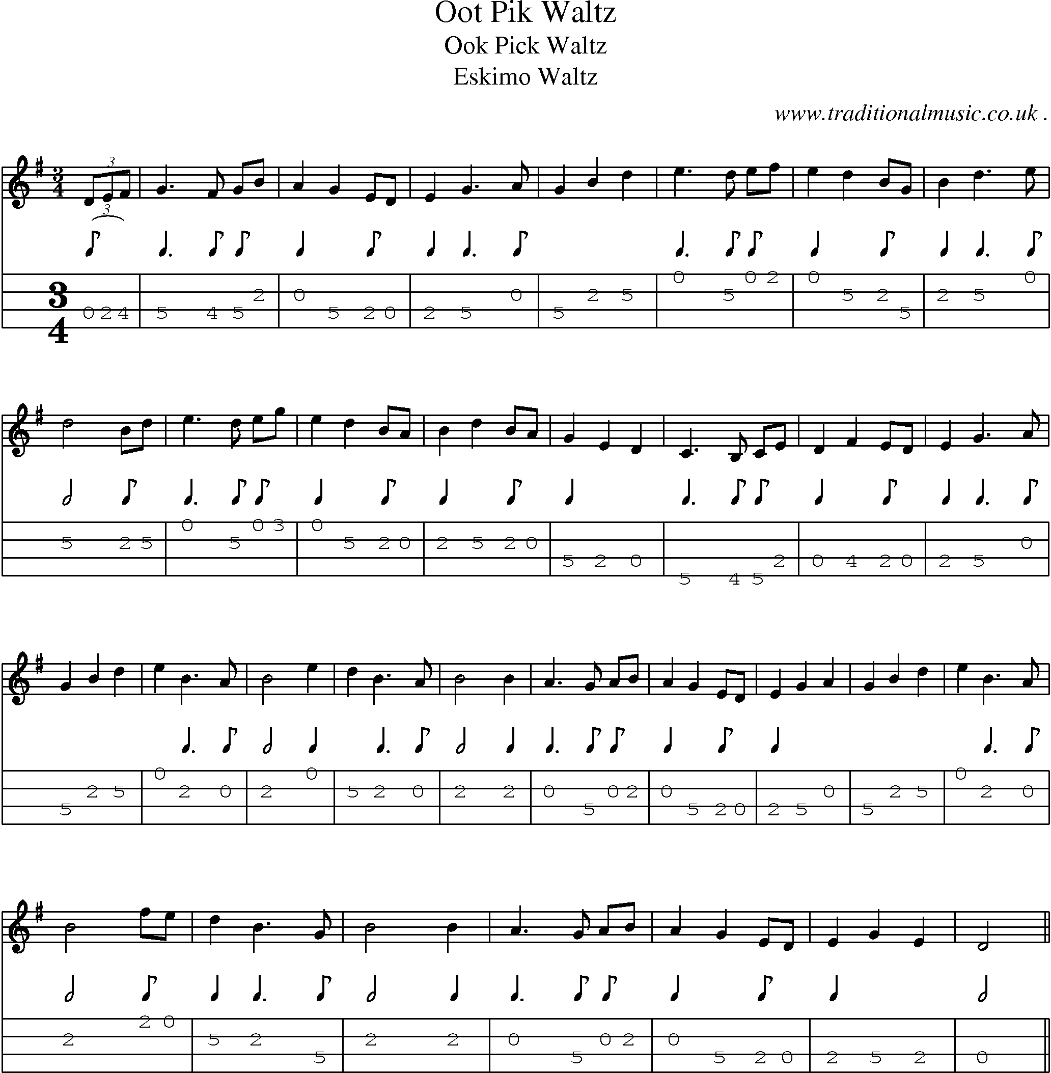 Sheet-Music and Mandolin Tabs for Oot Pik Waltz