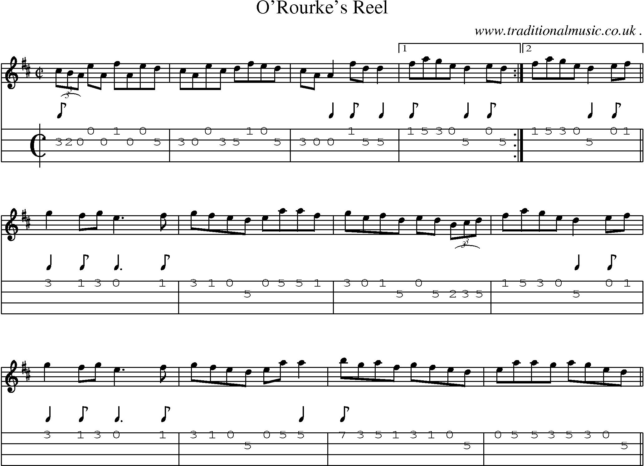 Sheet-Music and Mandolin Tabs for Orourkes Reel
