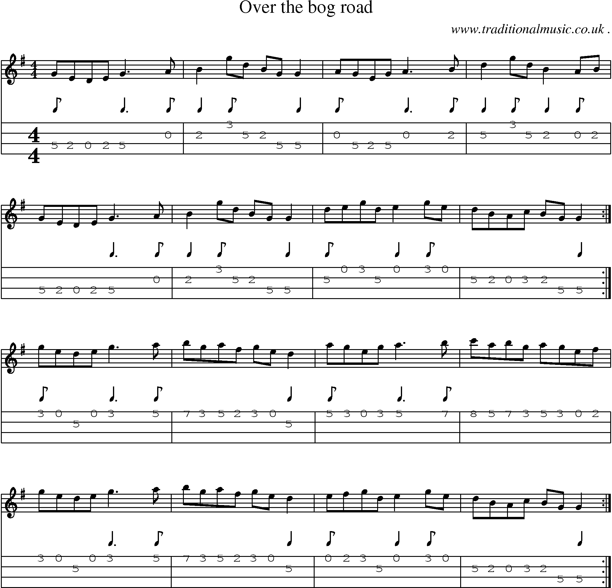 Sheet-Music and Mandolin Tabs for Over The Bog Road