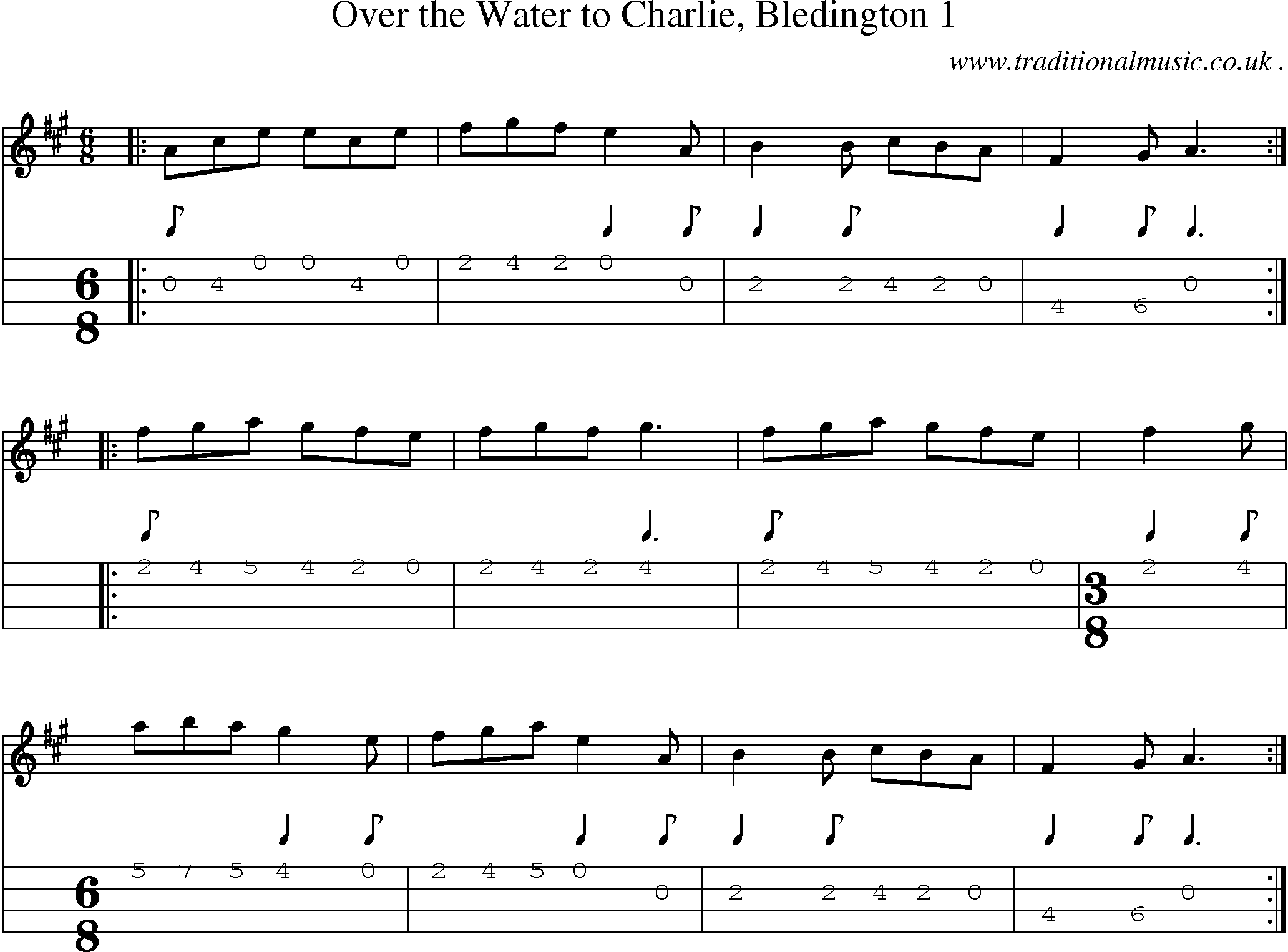 Sheet-Music and Mandolin Tabs for Over The Water To Charlie Bledington 1