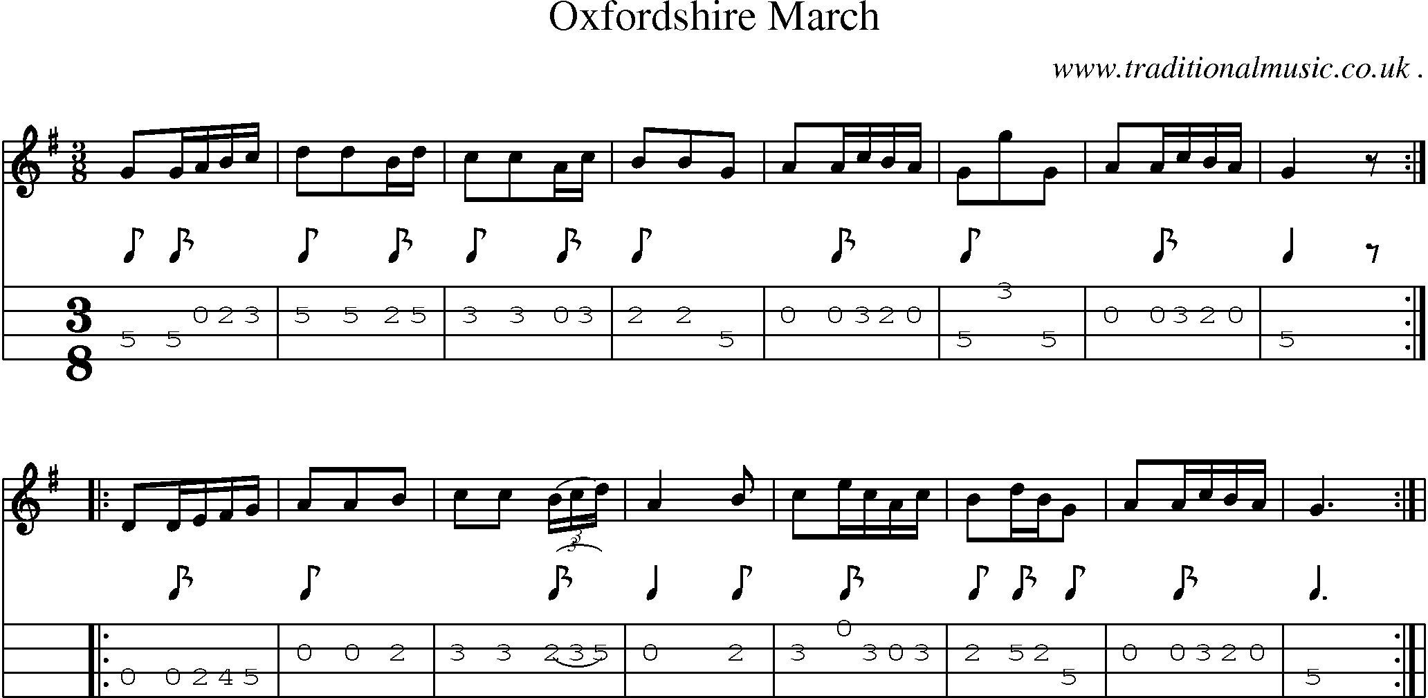 Sheet-Music and Mandolin Tabs for Oxfordshire March