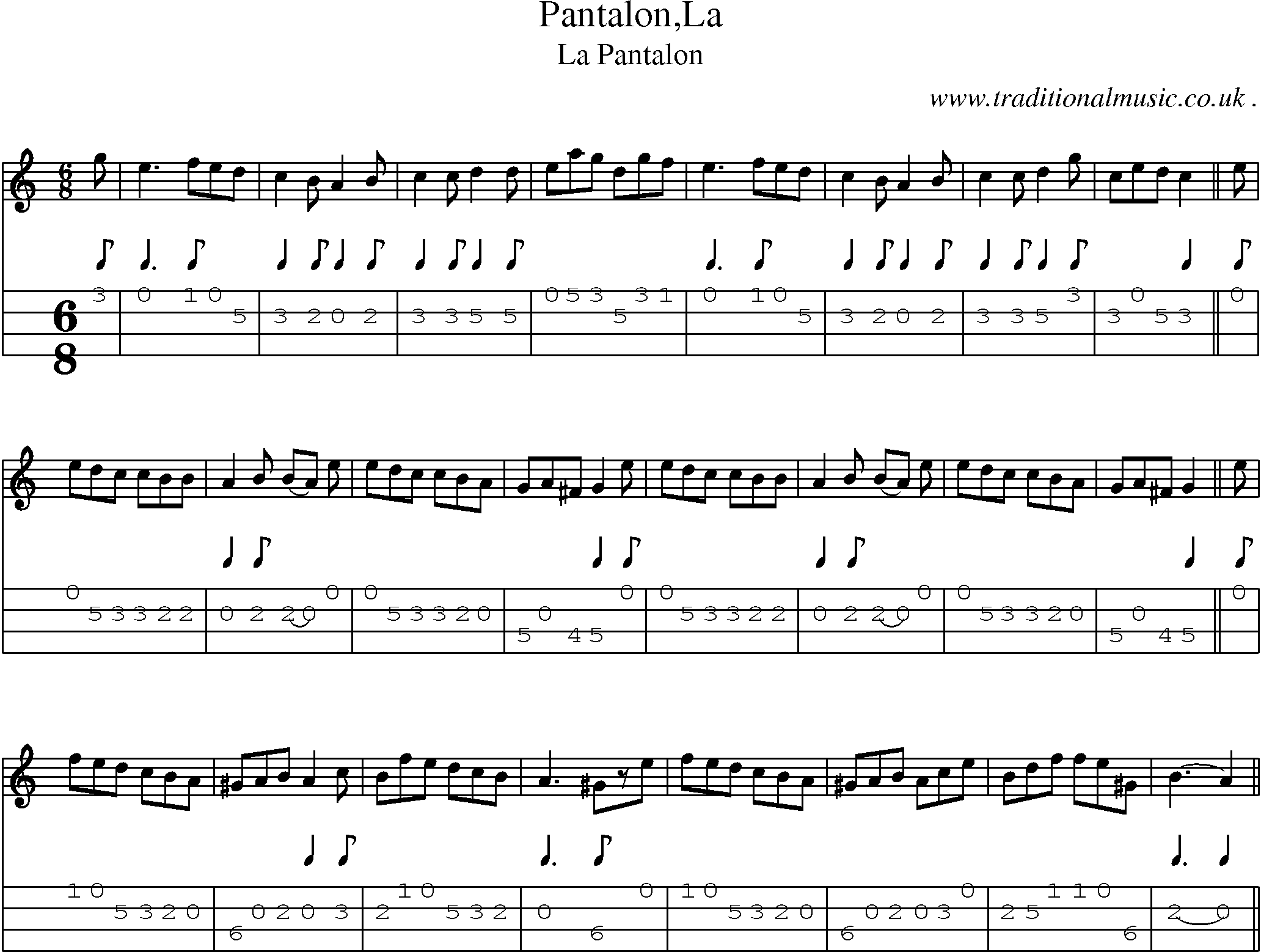 Sheet-Music and Mandolin Tabs for Pantalonla