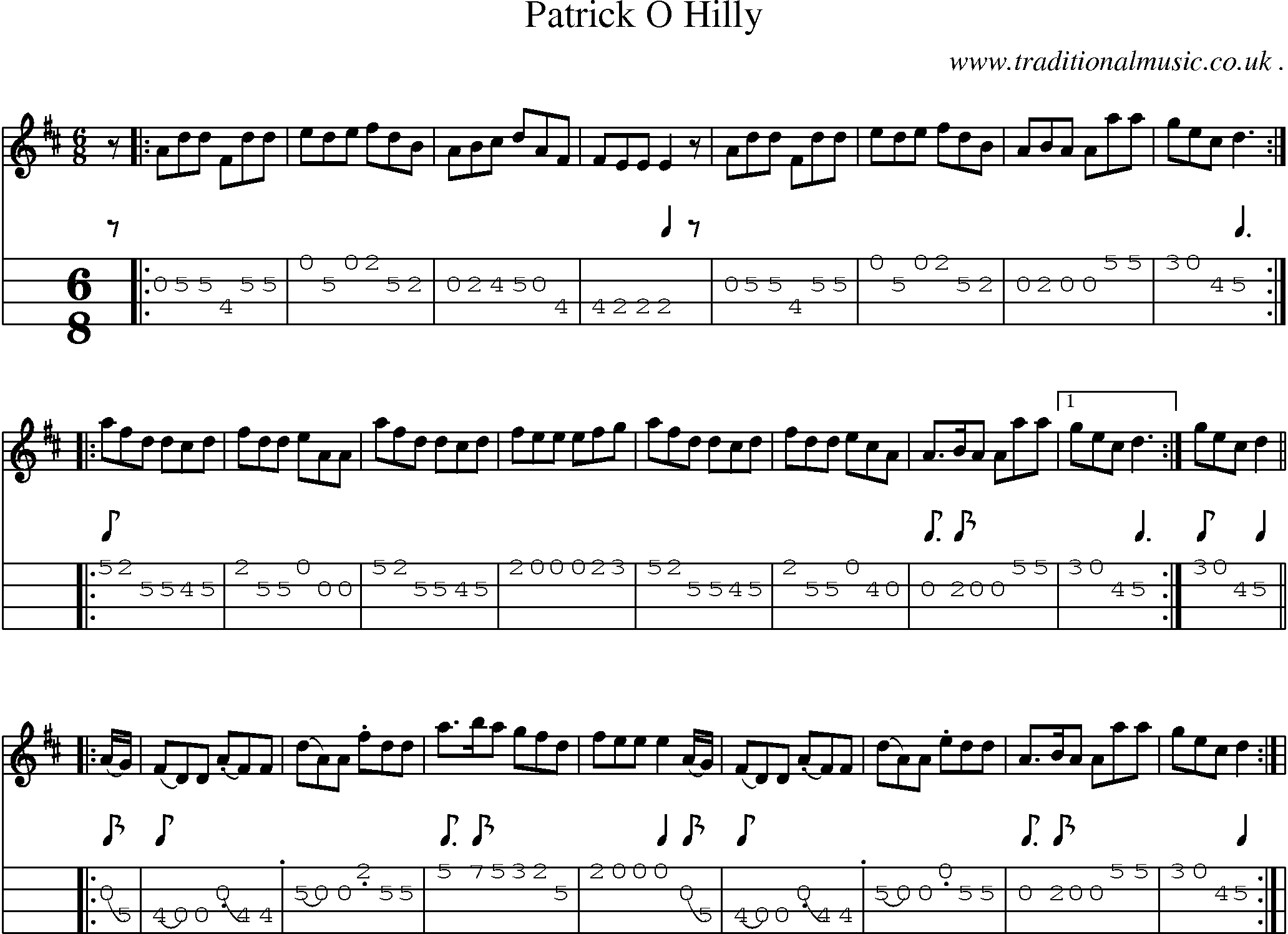 Sheet-Music and Mandolin Tabs for Patrick O Hilly