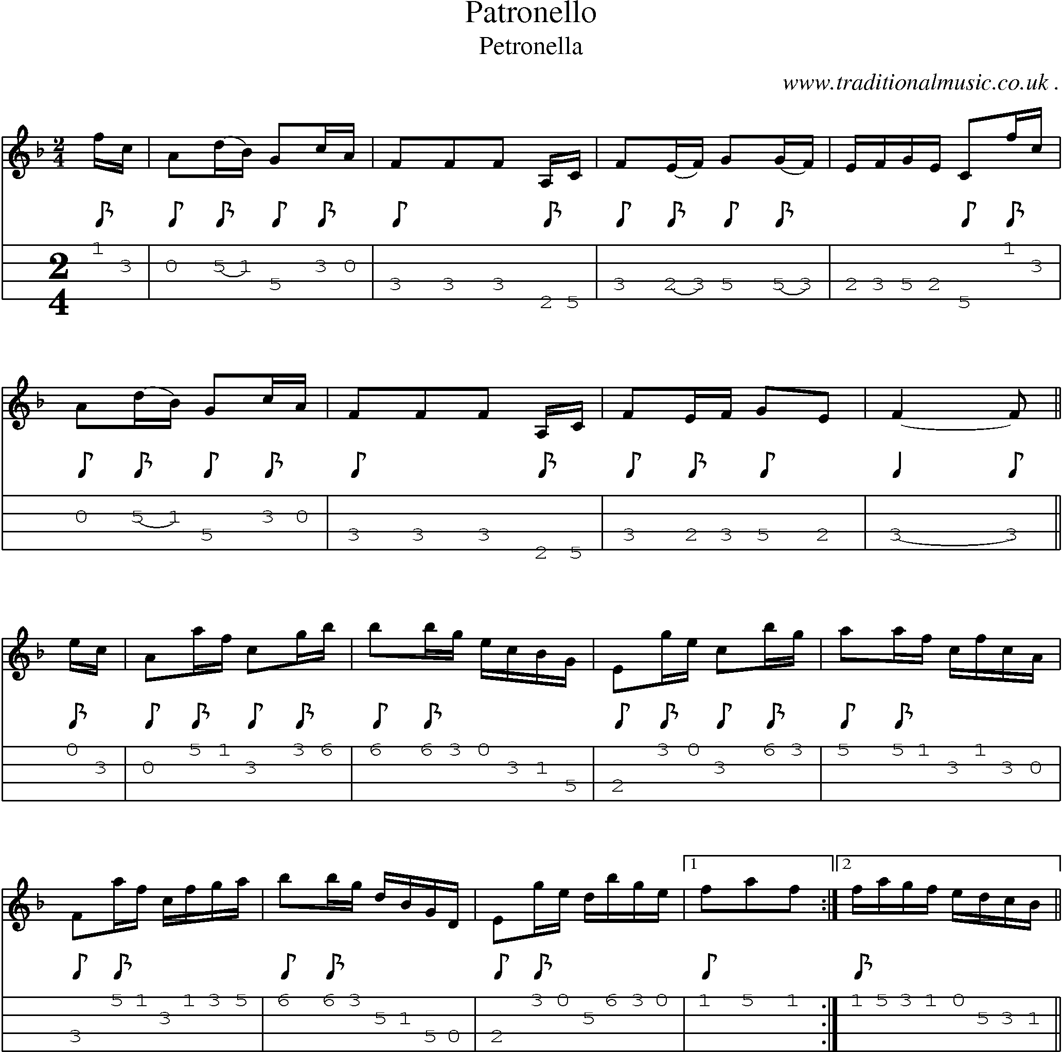 Sheet-Music and Mandolin Tabs for Patronello