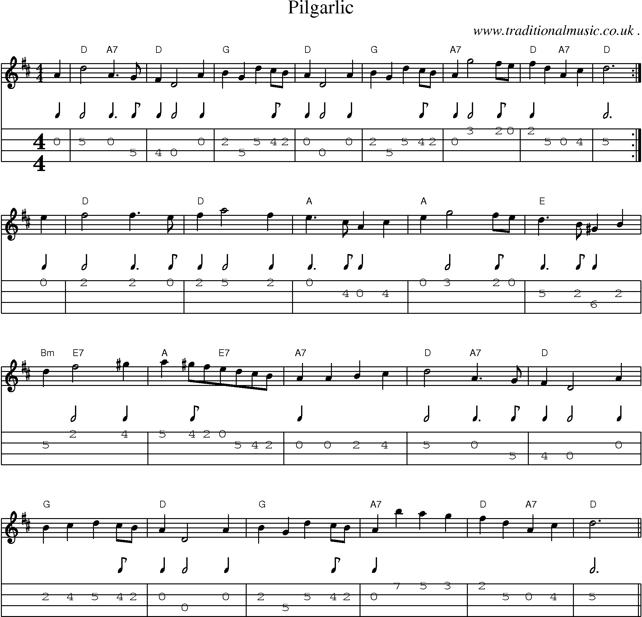 Sheet-Music and Mandolin Tabs for Pilgarlic