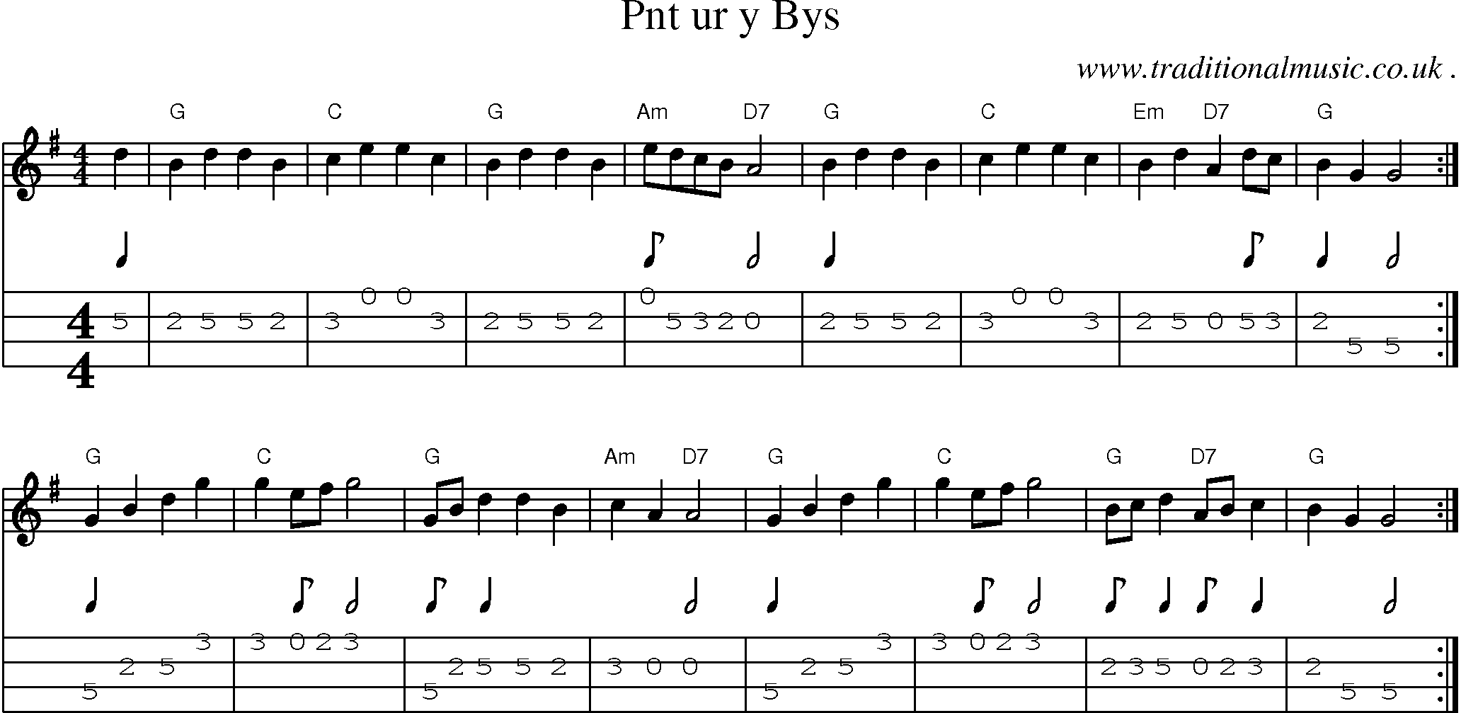 Sheet-Music and Mandolin Tabs for Pnt Ur Y Bys