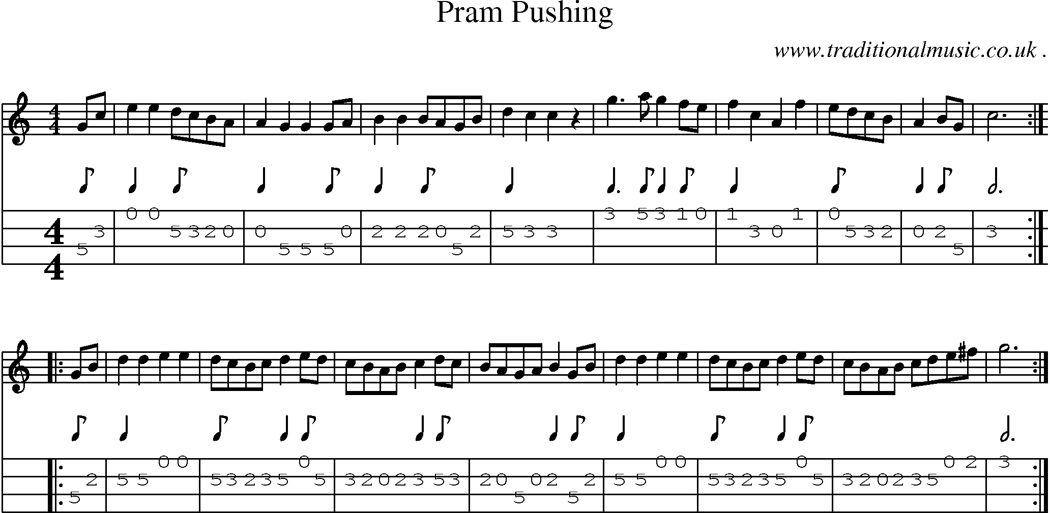 Sheet-Music and Mandolin Tabs for Pram Pushing