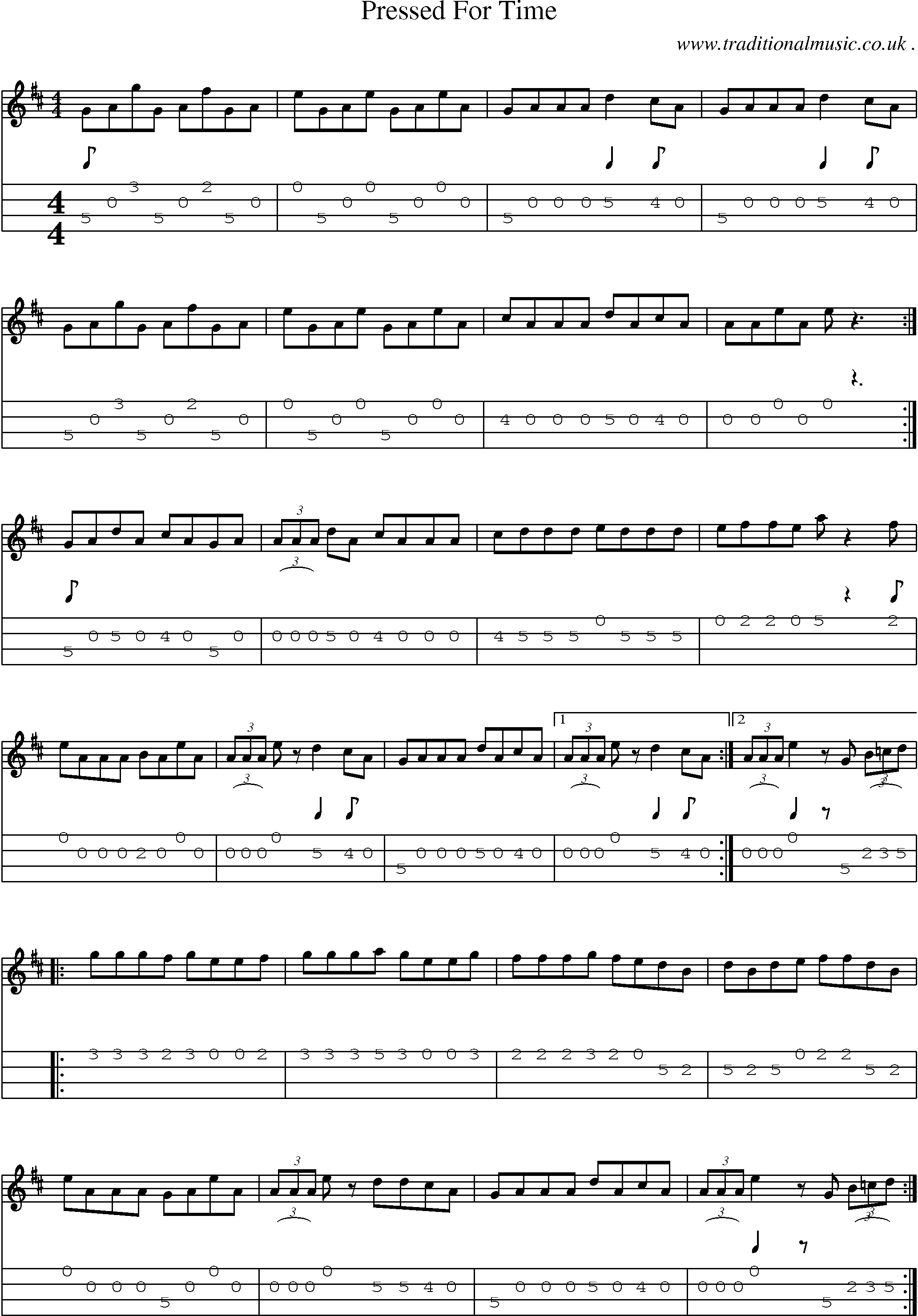 Sheet-Music and Mandolin Tabs for Pressed For Time