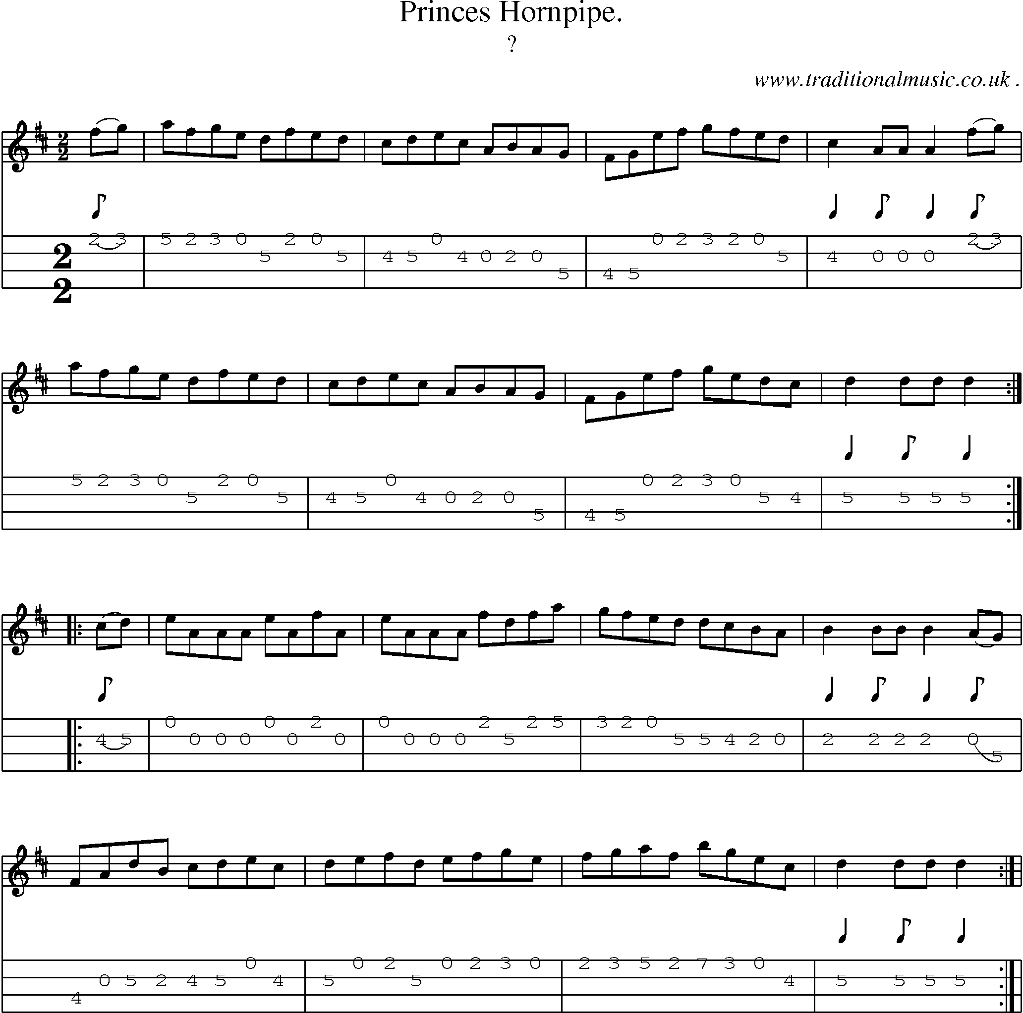 Sheet-Music and Mandolin Tabs for Princes Hornpipe