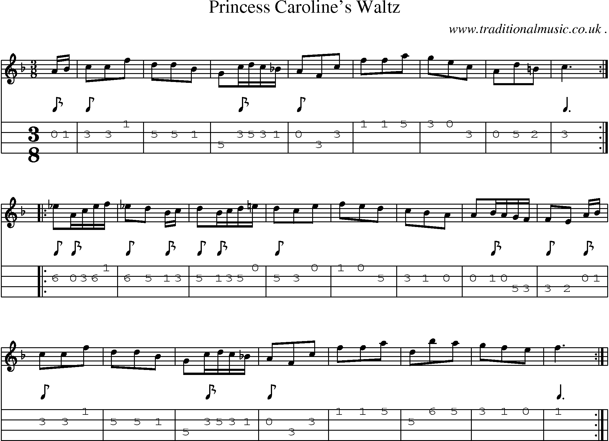 Sheet-Music and Mandolin Tabs for Princess Carolines Waltz