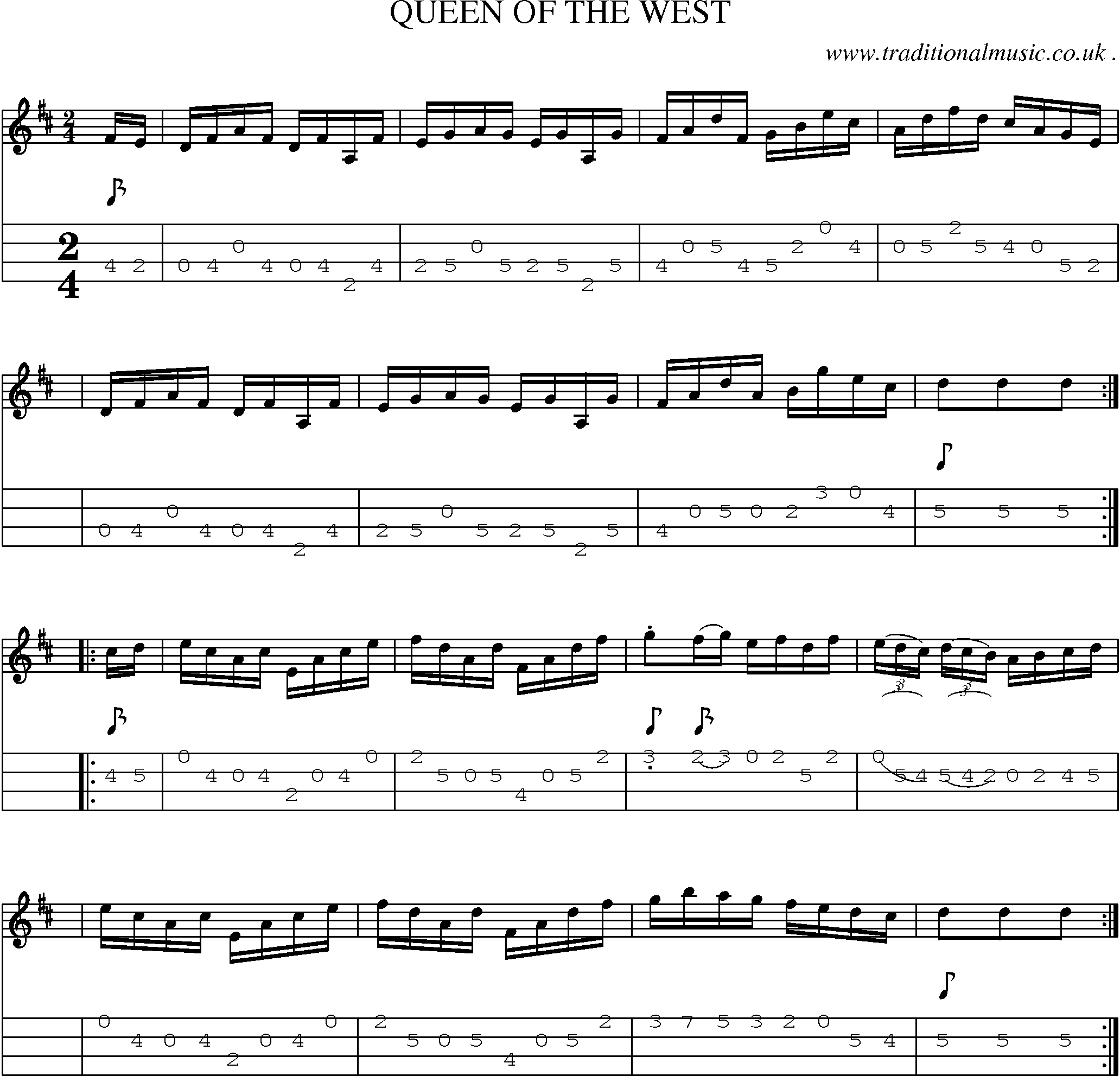 Sheet-Music and Mandolin Tabs for Queen Of The West