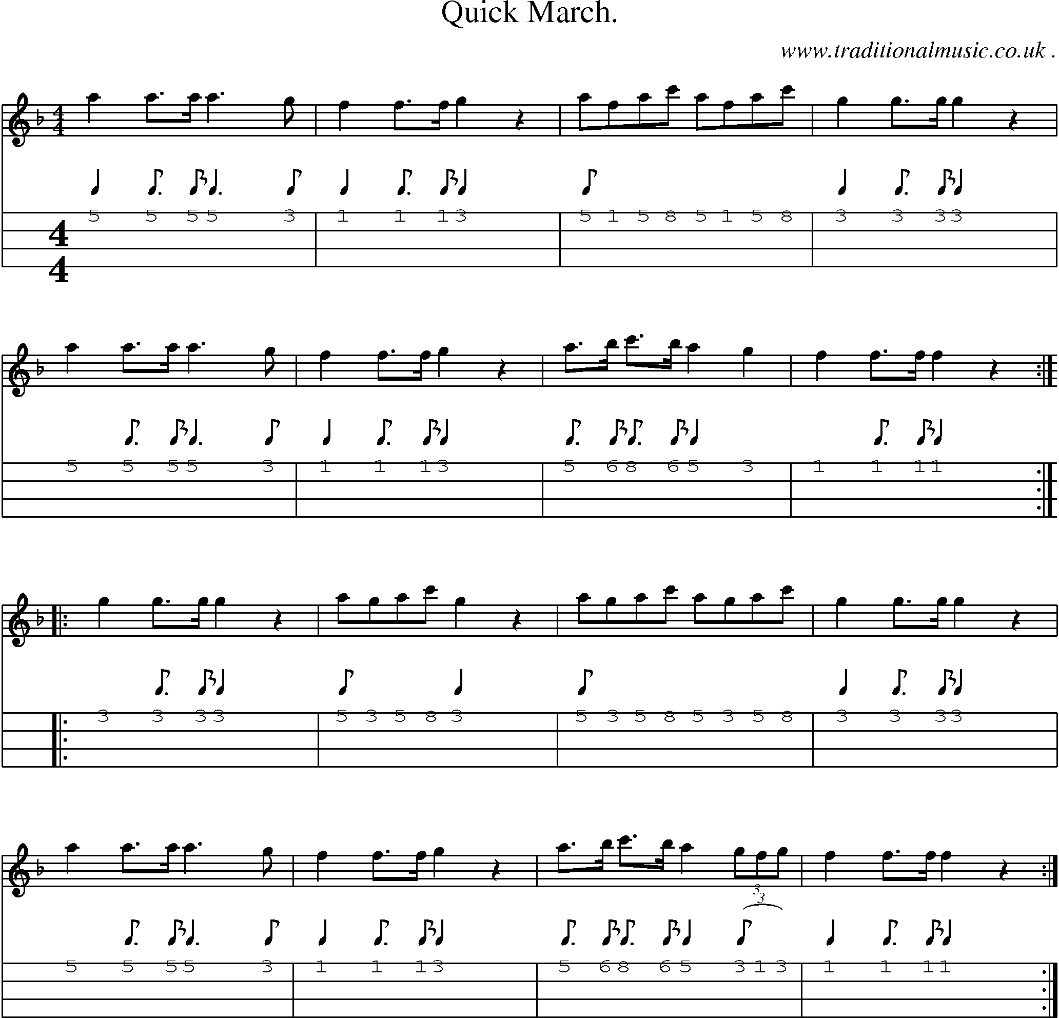 Sheet-Music and Mandolin Tabs for Quick March 