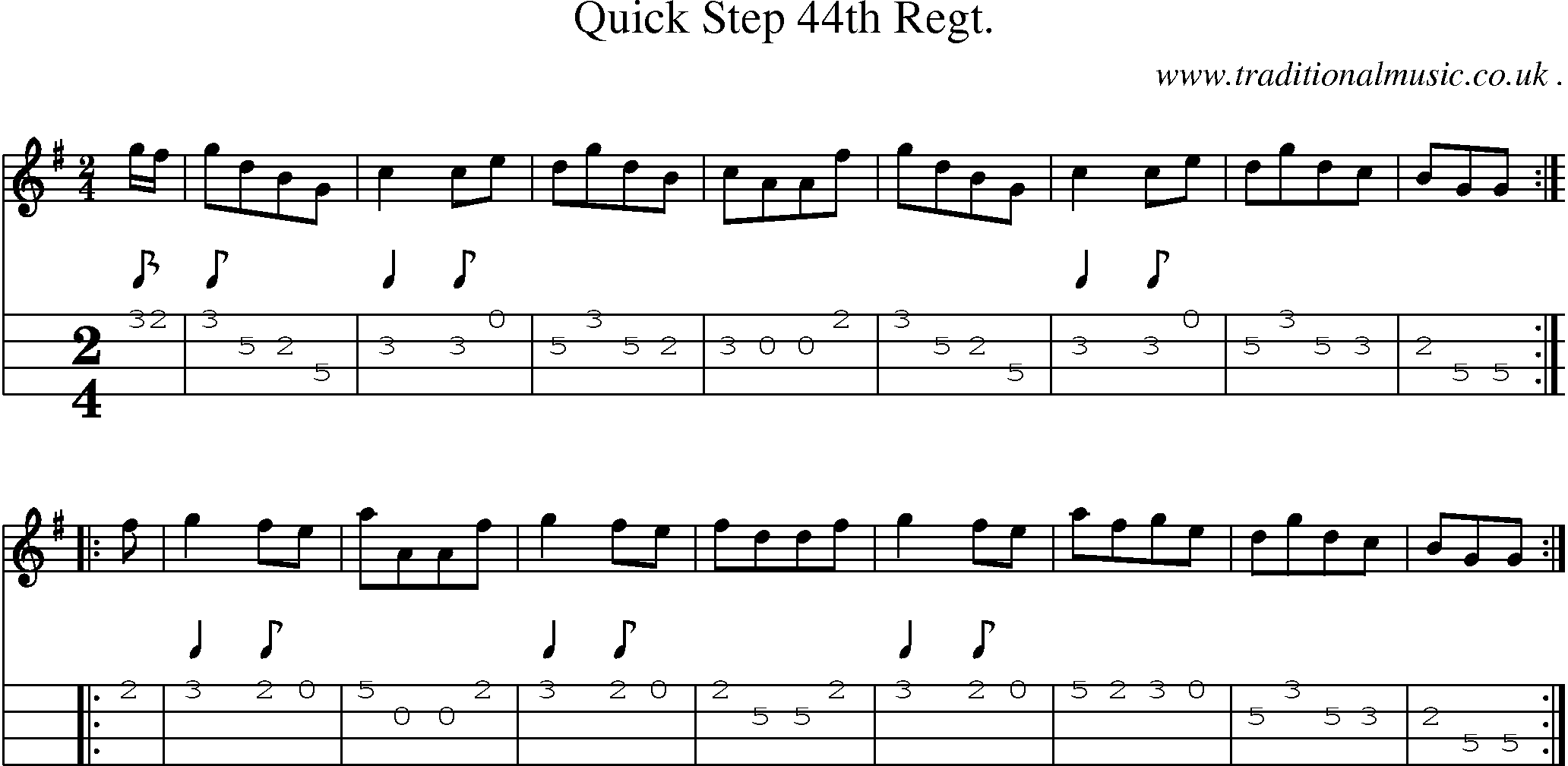 Sheet-Music and Mandolin Tabs for Quick Step 44th Regt