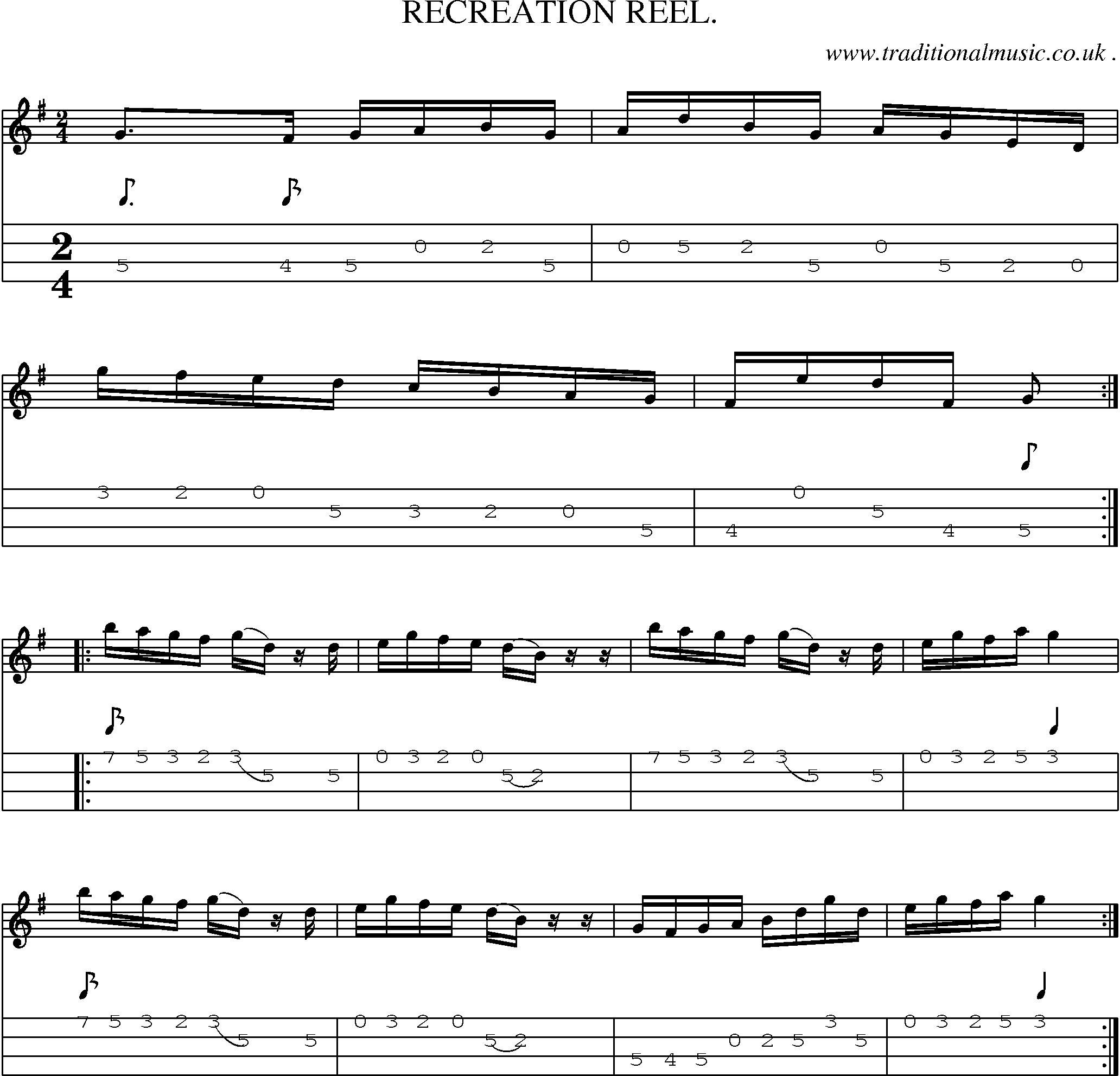 Sheet-Music and Mandolin Tabs for Recreation Reel