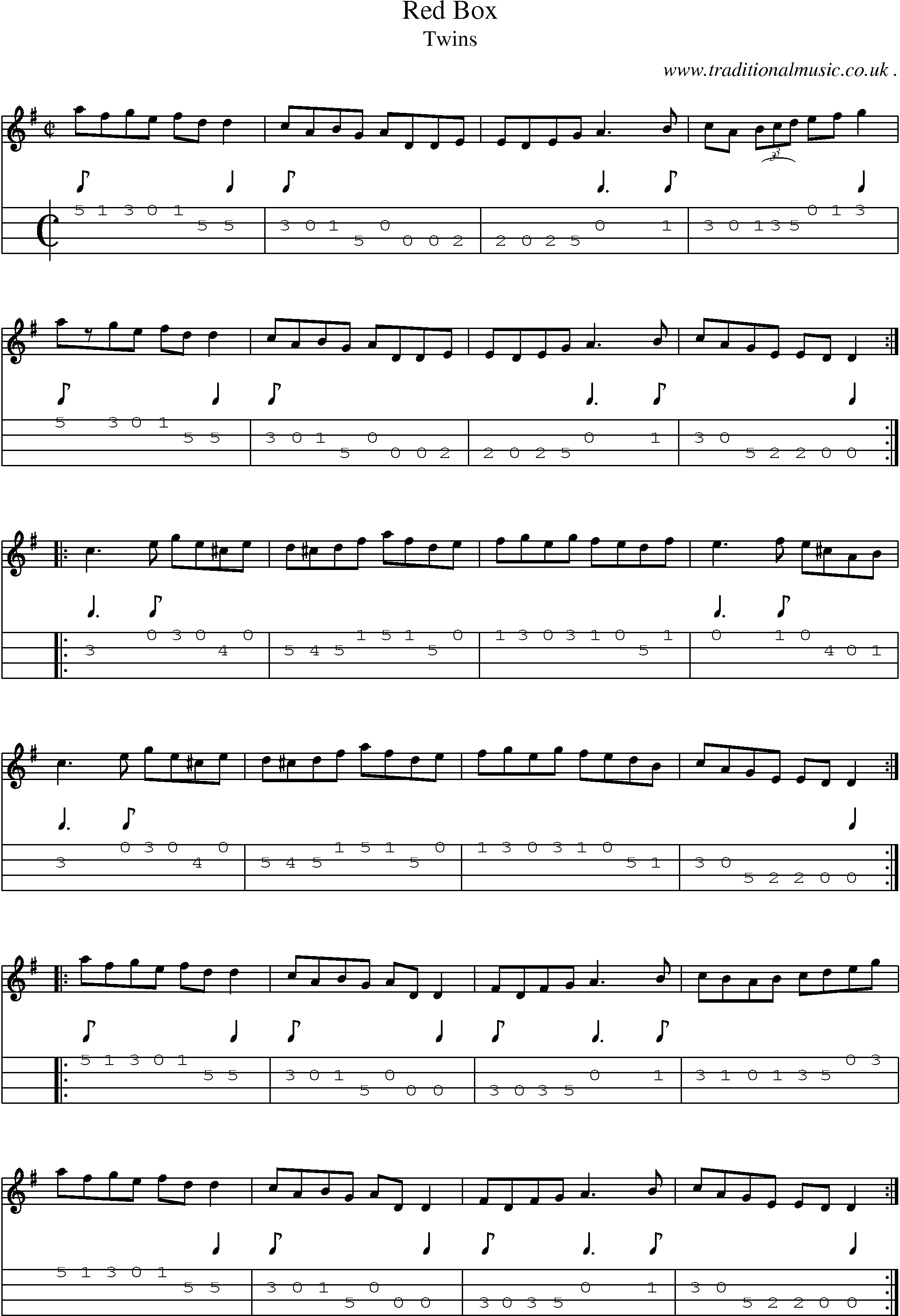 Sheet-Music and Mandolin Tabs for Red Box
