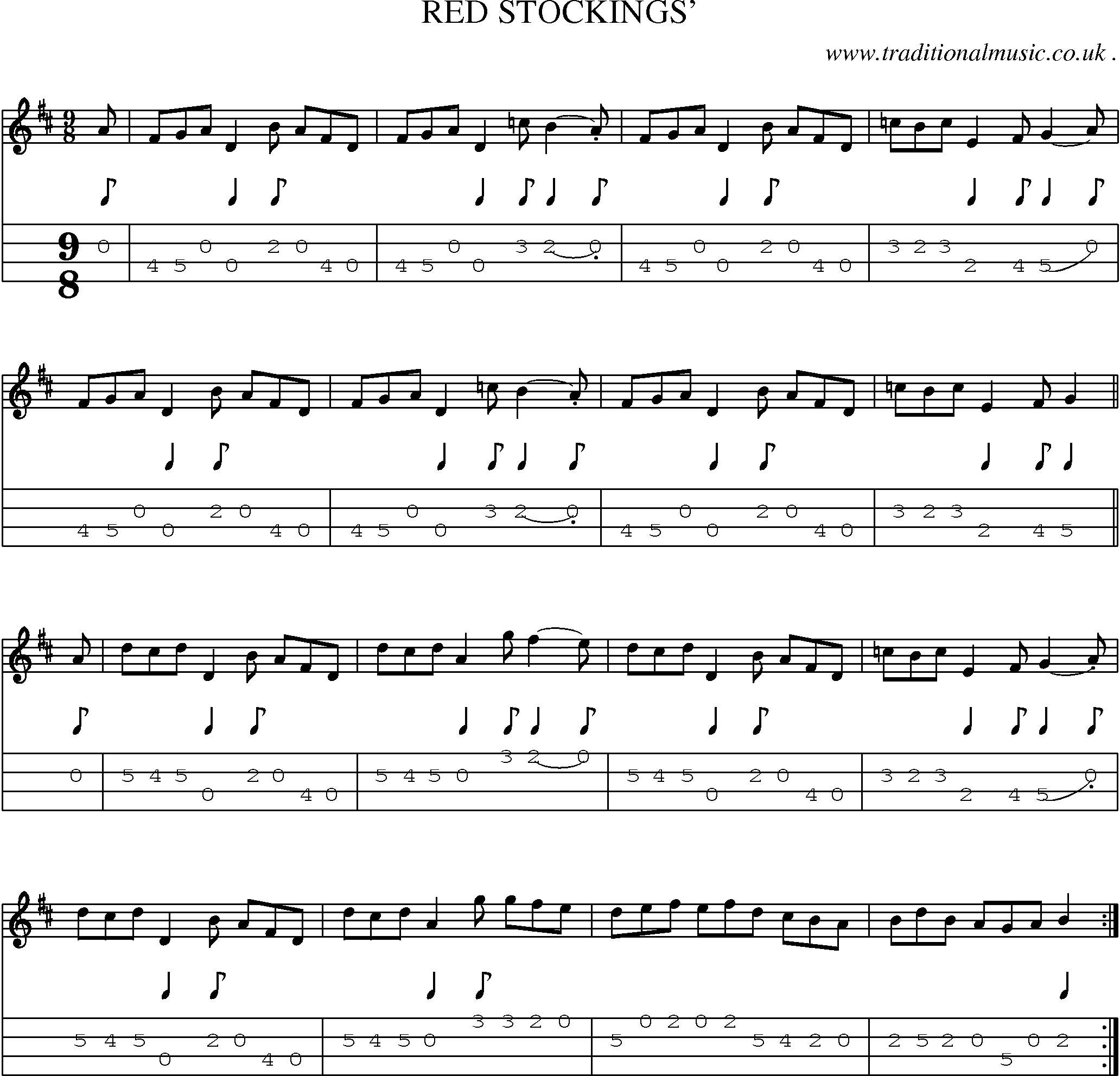 Sheet-Music and Mandolin Tabs for Red Stockings