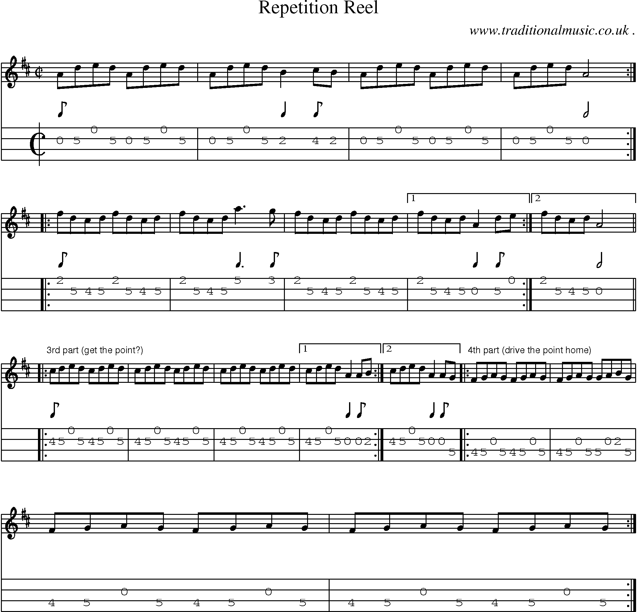Sheet-Music and Mandolin Tabs for Repetition Reel
