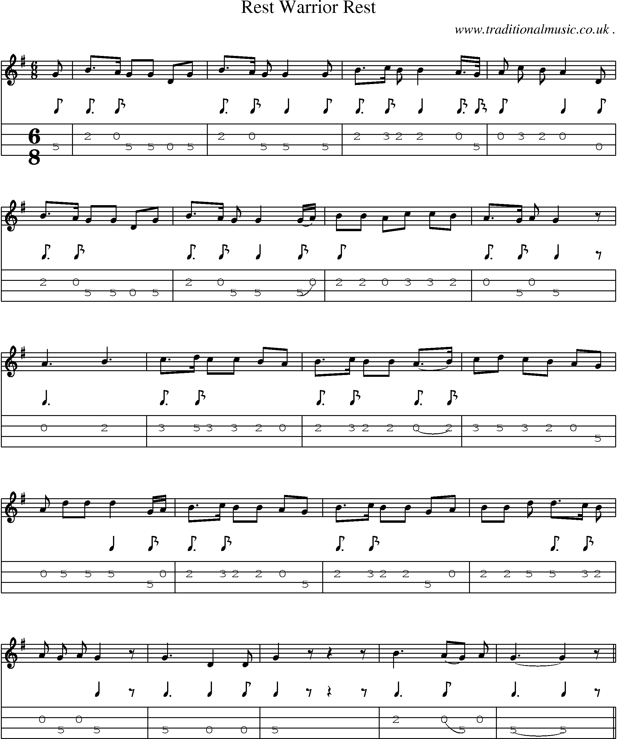 Sheet-Music and Mandolin Tabs for Rest Warrior Rest