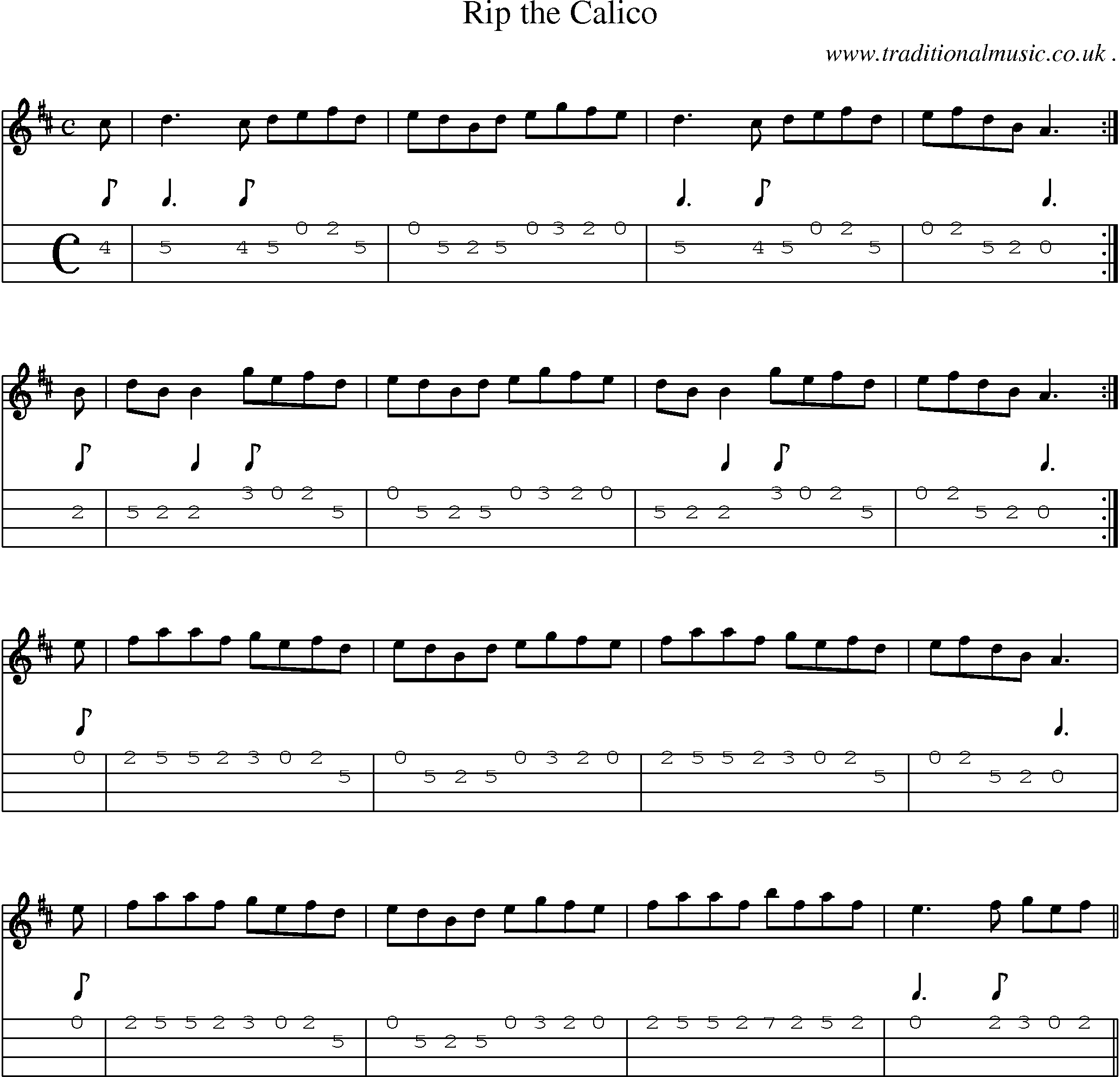 Sheet-Music and Mandolin Tabs for Rip The Calico
