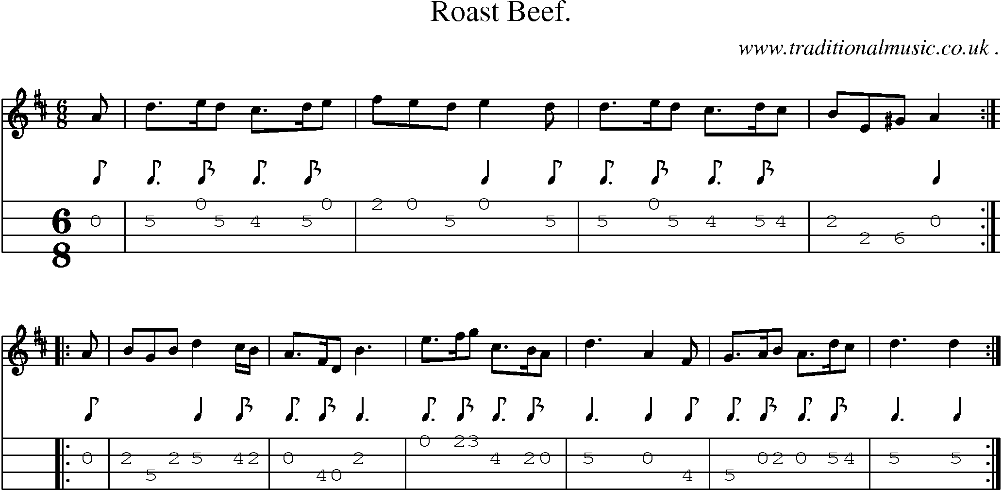 Sheet-Music and Mandolin Tabs for Roast Beef