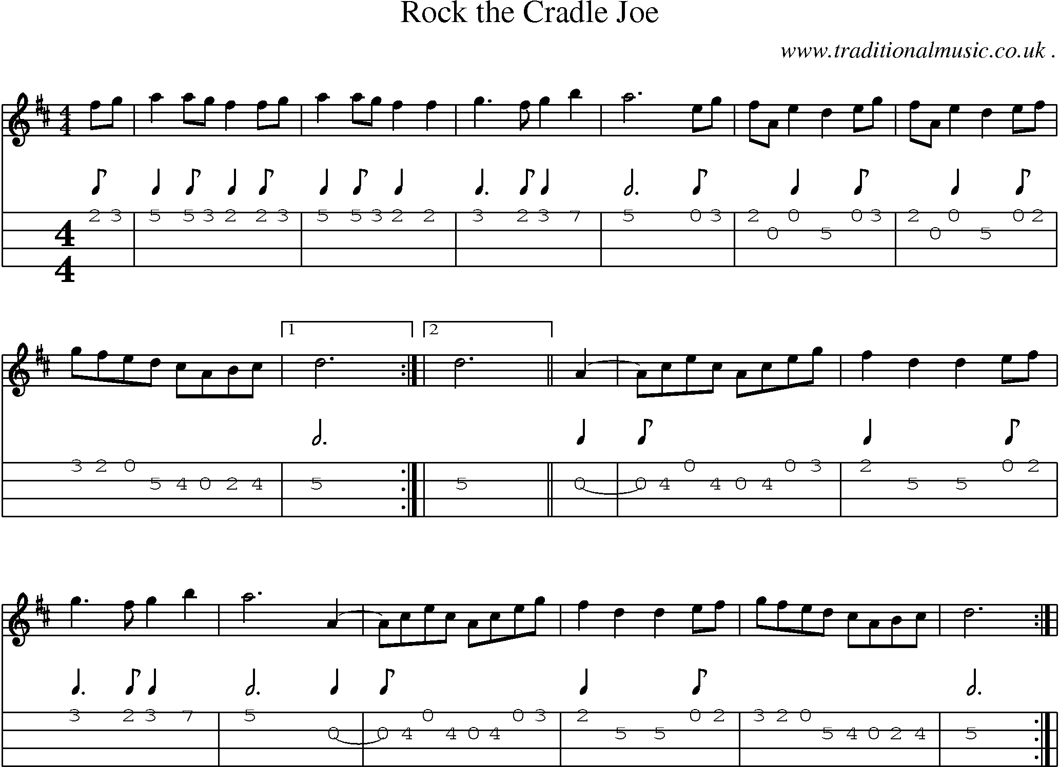 Sheet-Music and Mandolin Tabs for Rock The Cradle Joe