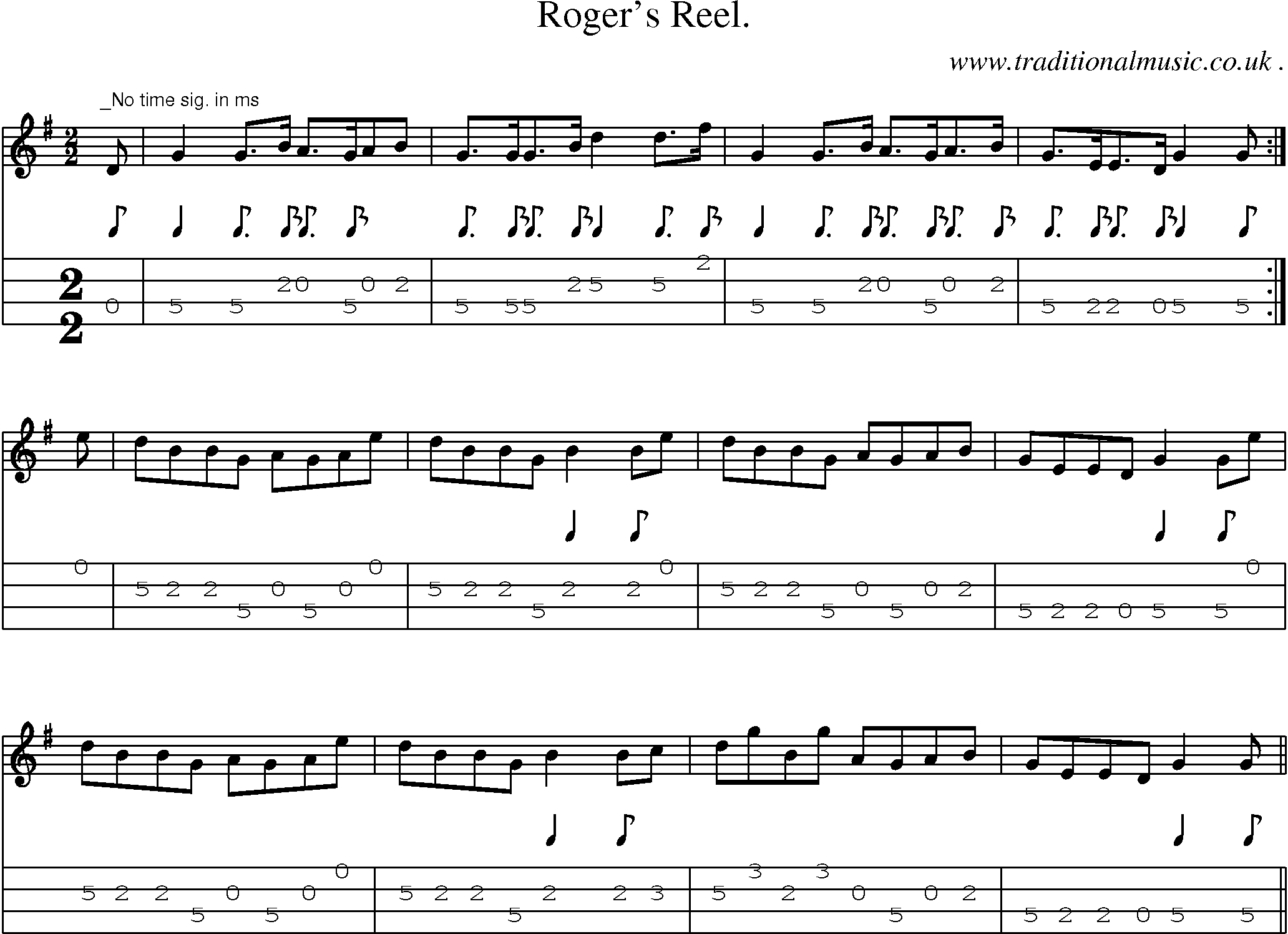 Sheet-Music and Mandolin Tabs for Rogers Reel