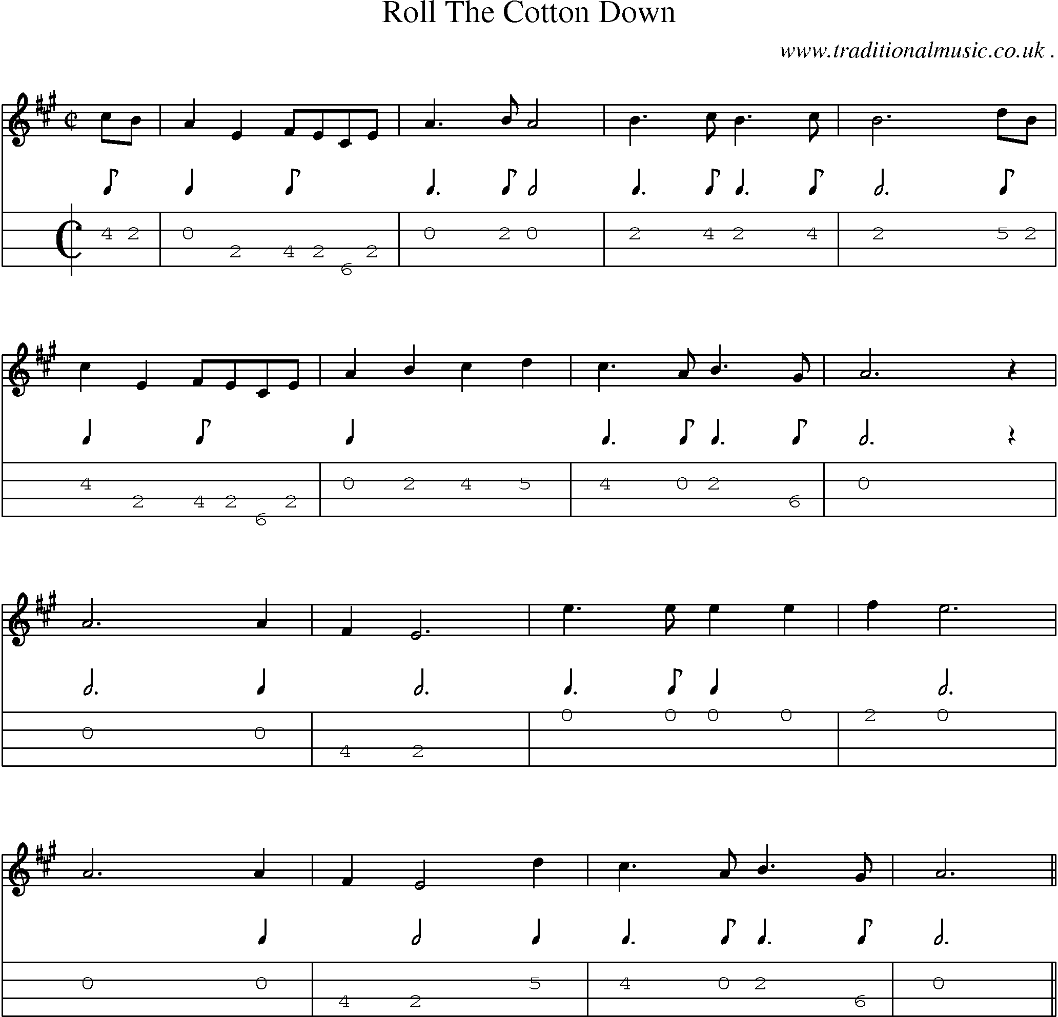 Sheet-Music and Mandolin Tabs for Roll The Cotton Down