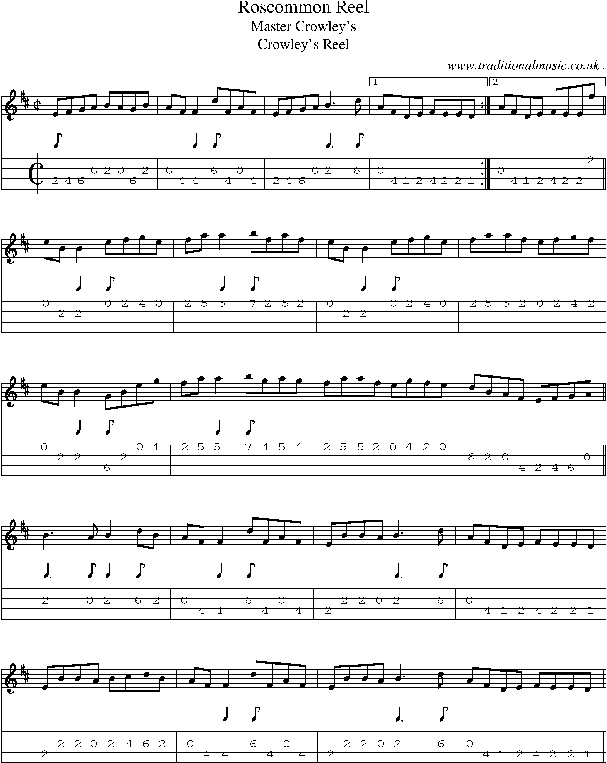 Sheet-Music and Mandolin Tabs for Roscommon Reel