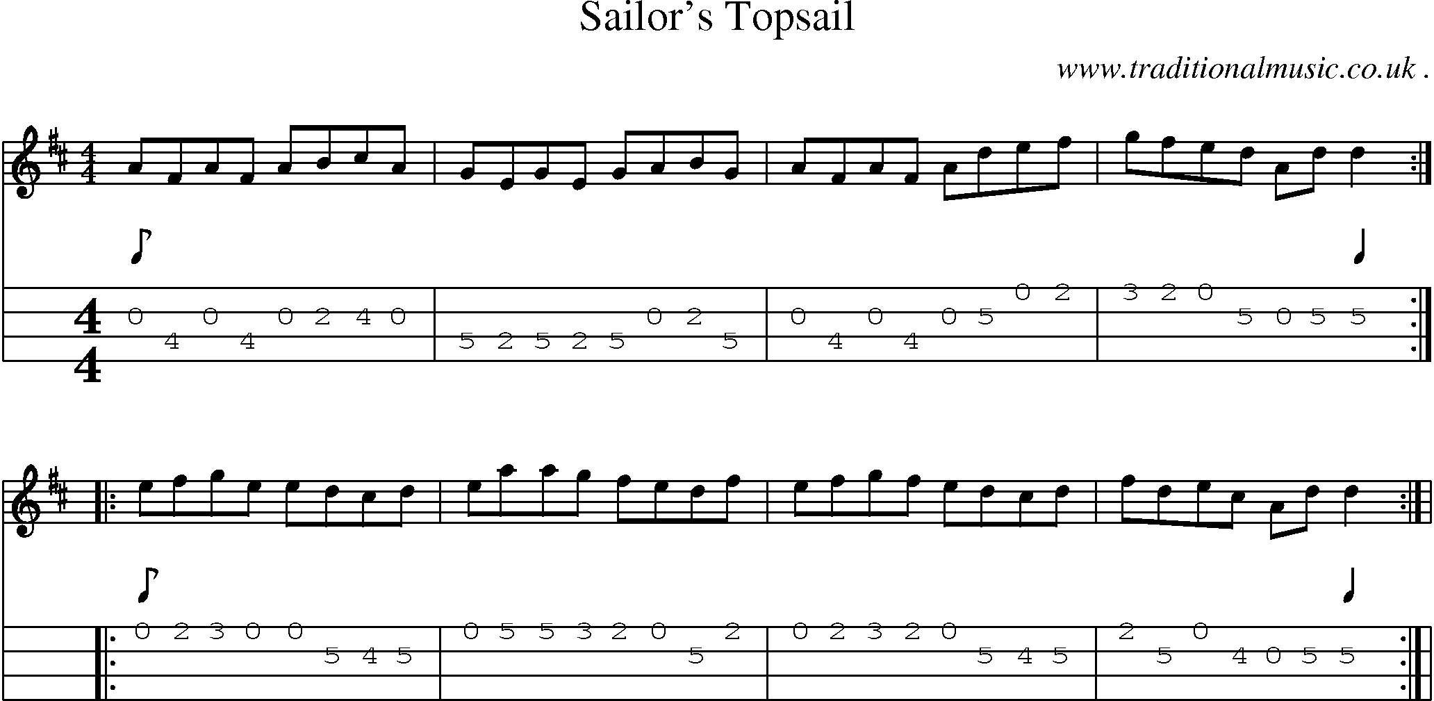 Sheet-Music and Mandolin Tabs for Sailor Topsail