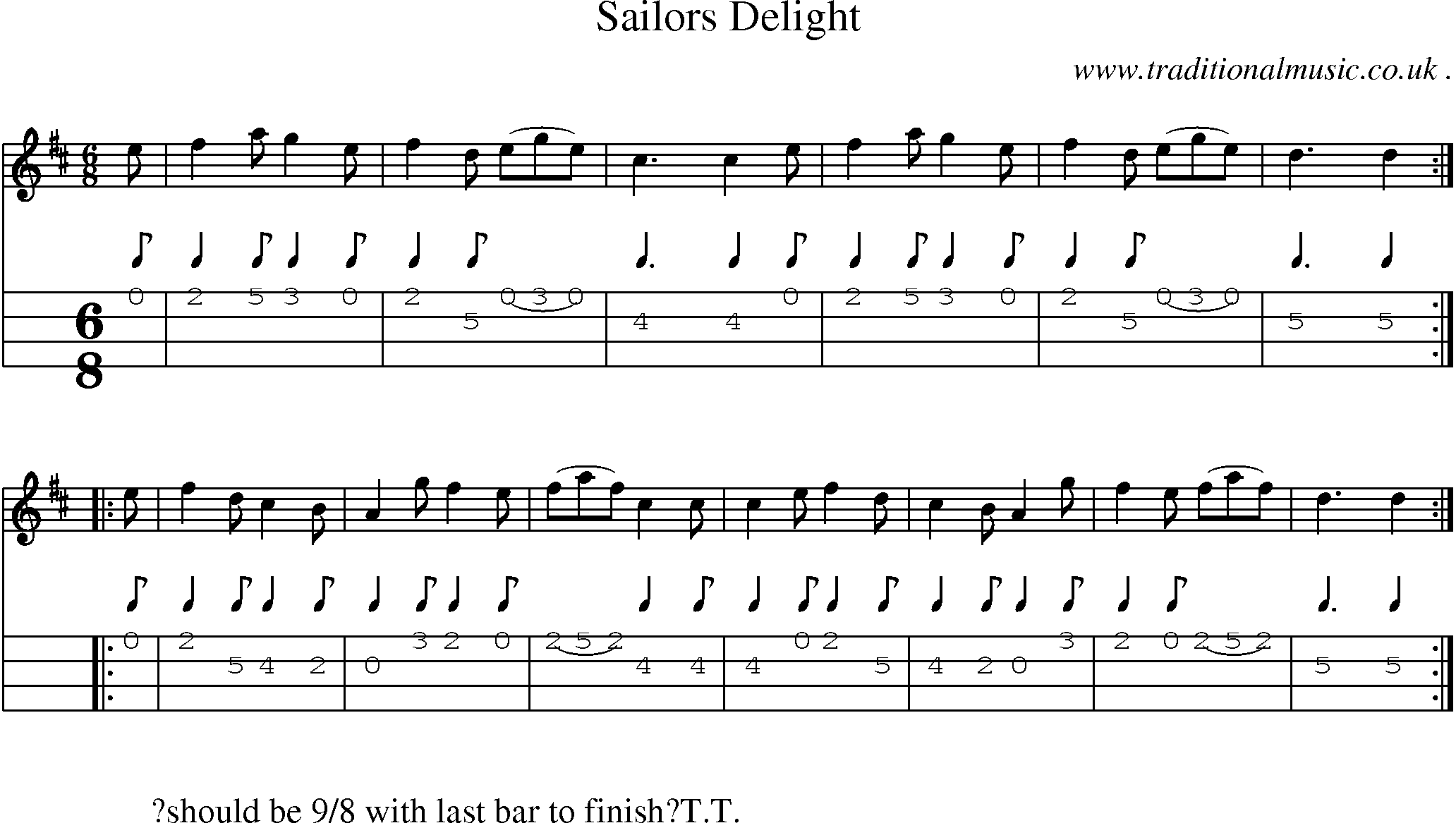 Sheet-Music and Mandolin Tabs for Sailors Delight