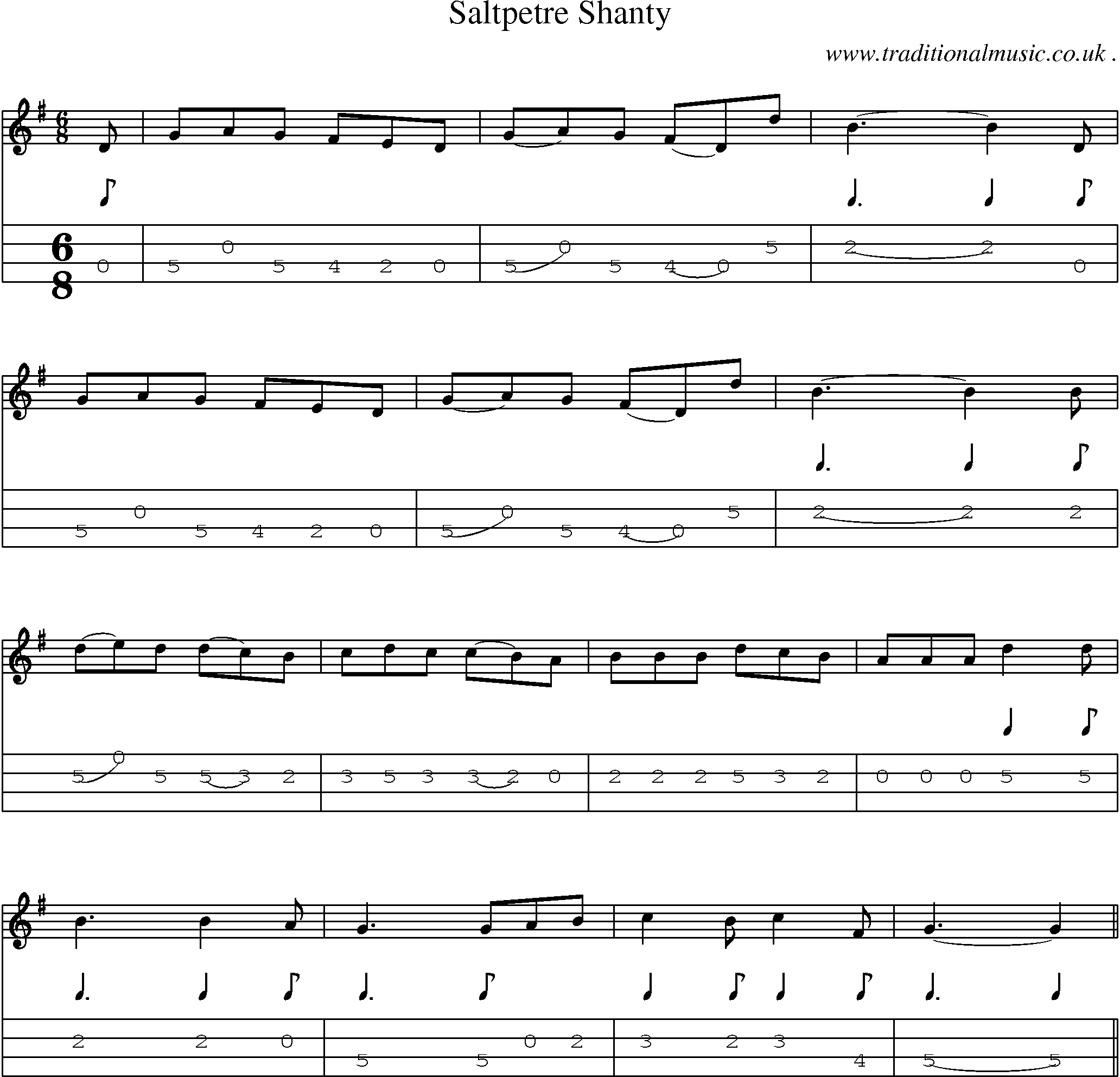 Sheet-Music and Mandolin Tabs for Saltpetre Shanty