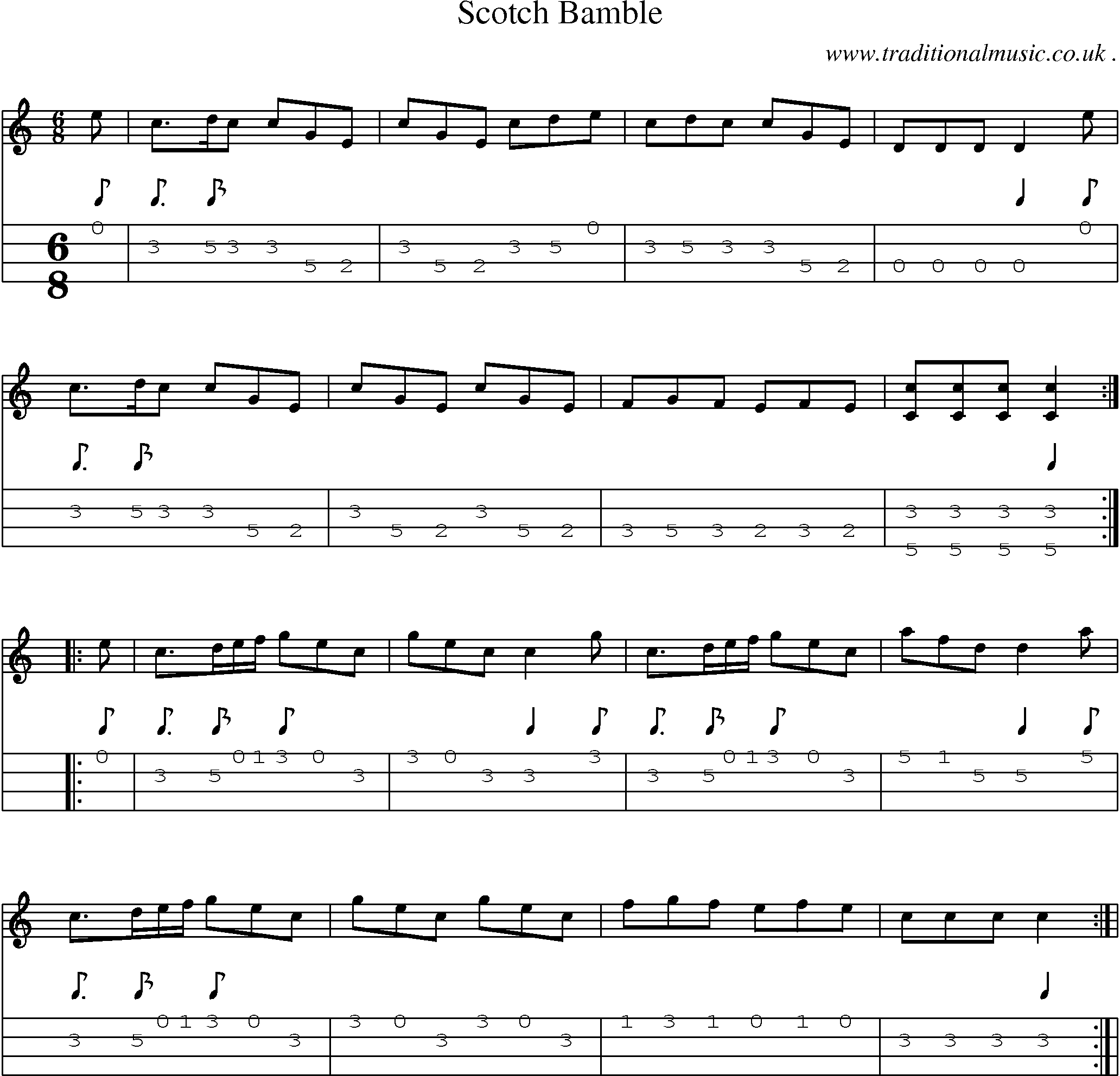 Sheet-Music and Mandolin Tabs for Scotch Bamble