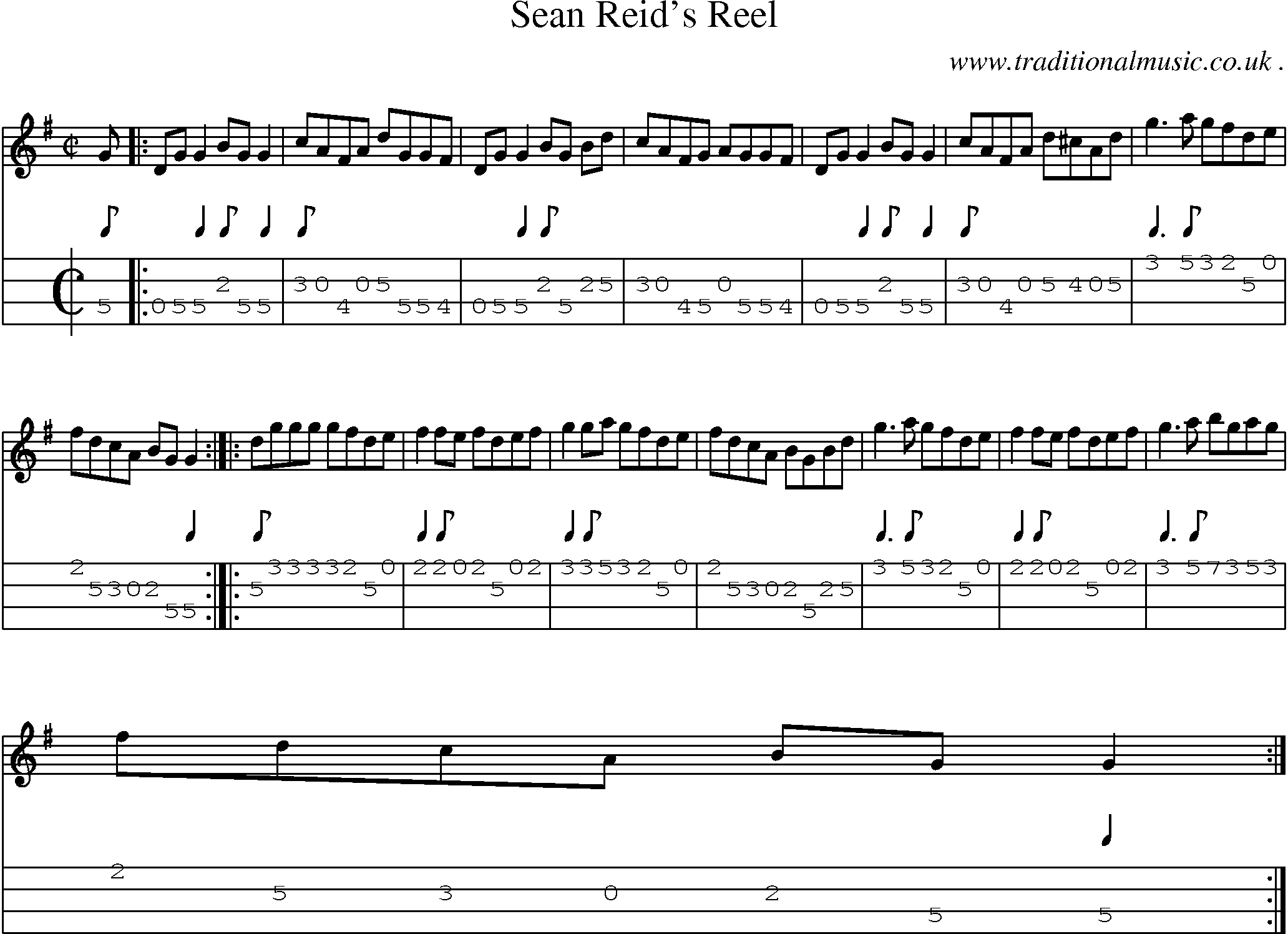 Sheet-Music and Mandolin Tabs for Sean Reids Reel