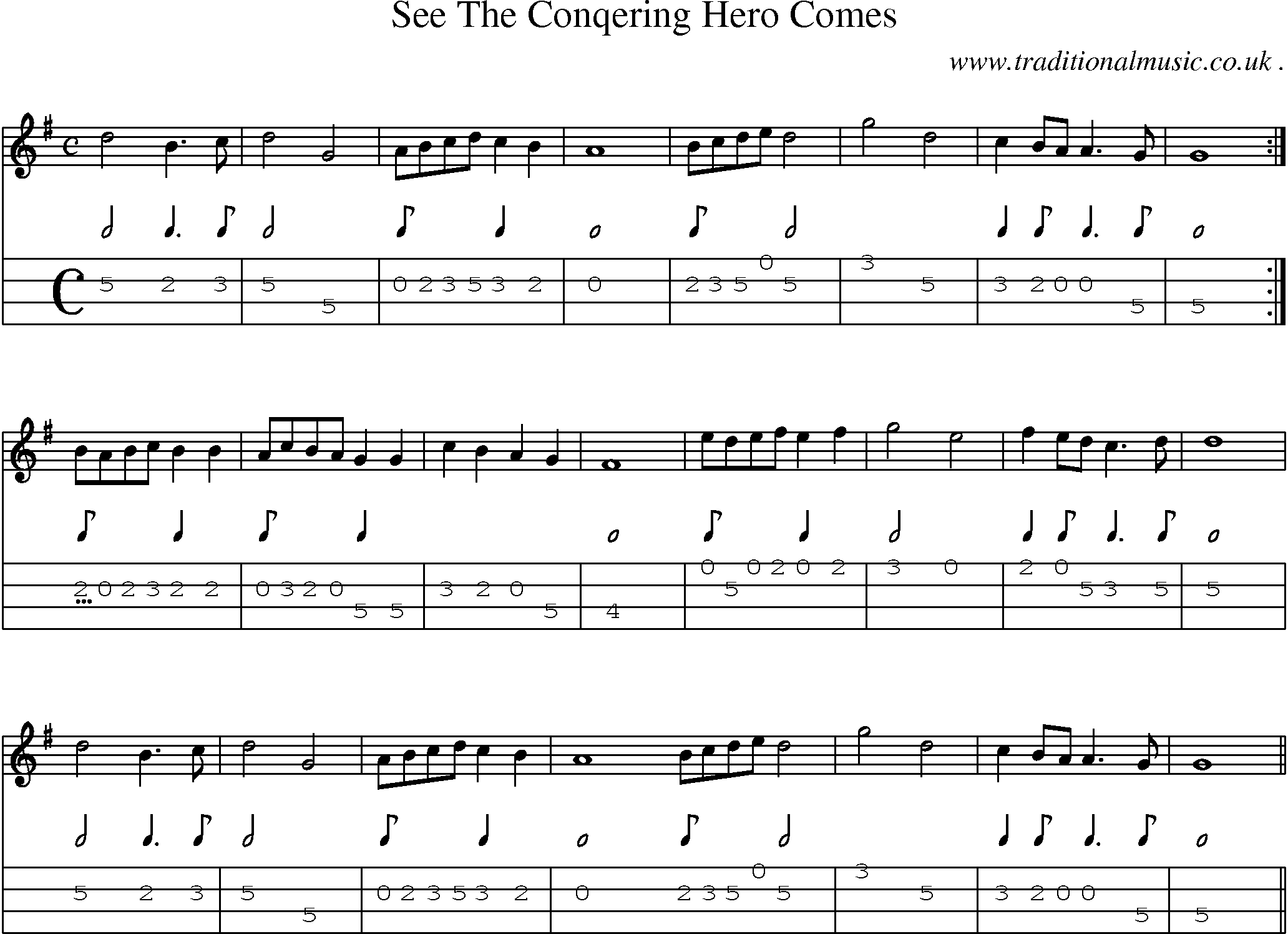 Sheet-Music and Mandolin Tabs for See The Conqering Hero Comes