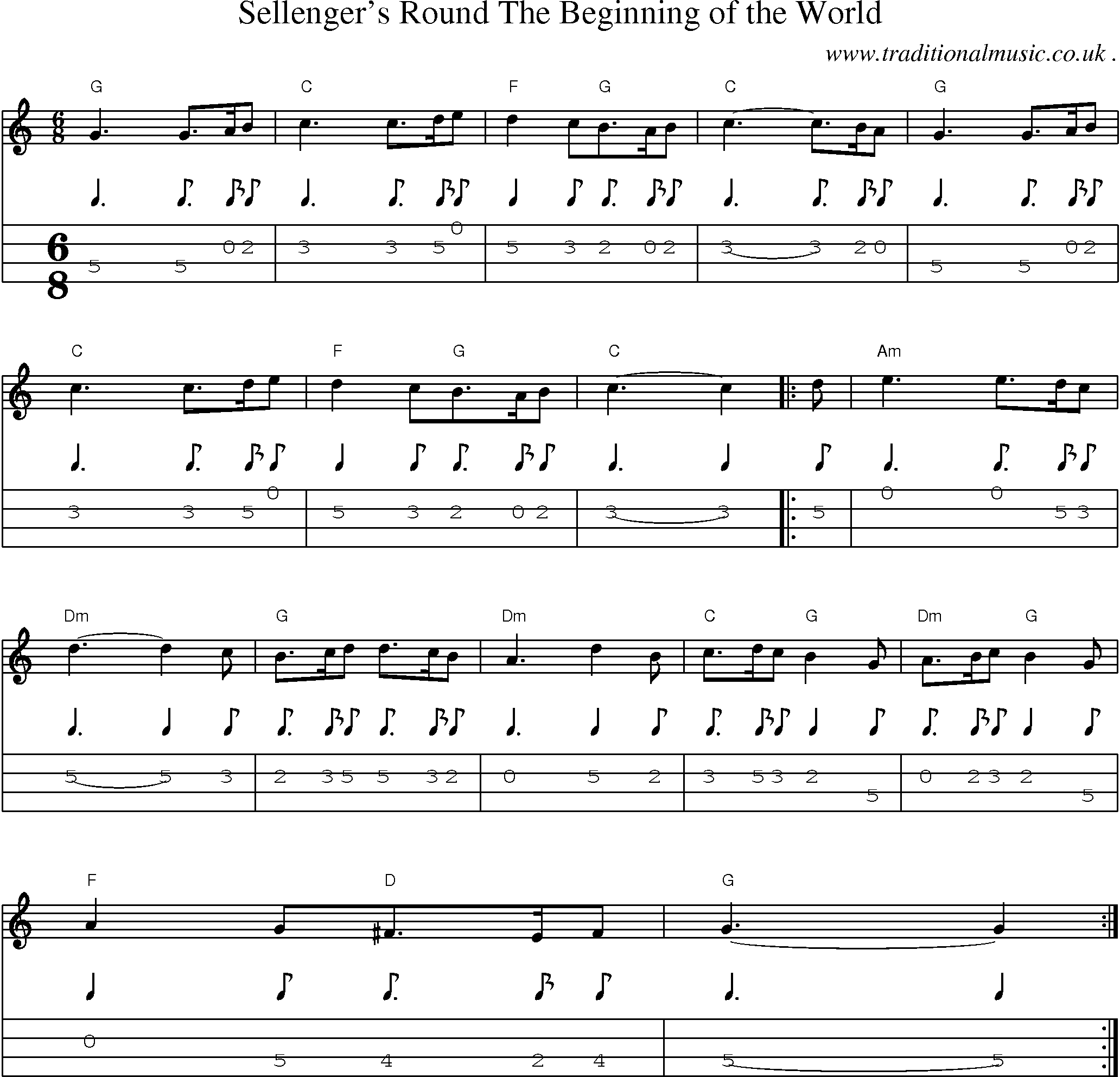 Sheet-Music and Mandolin Tabs for Sellengers Round The Beginning Of The World