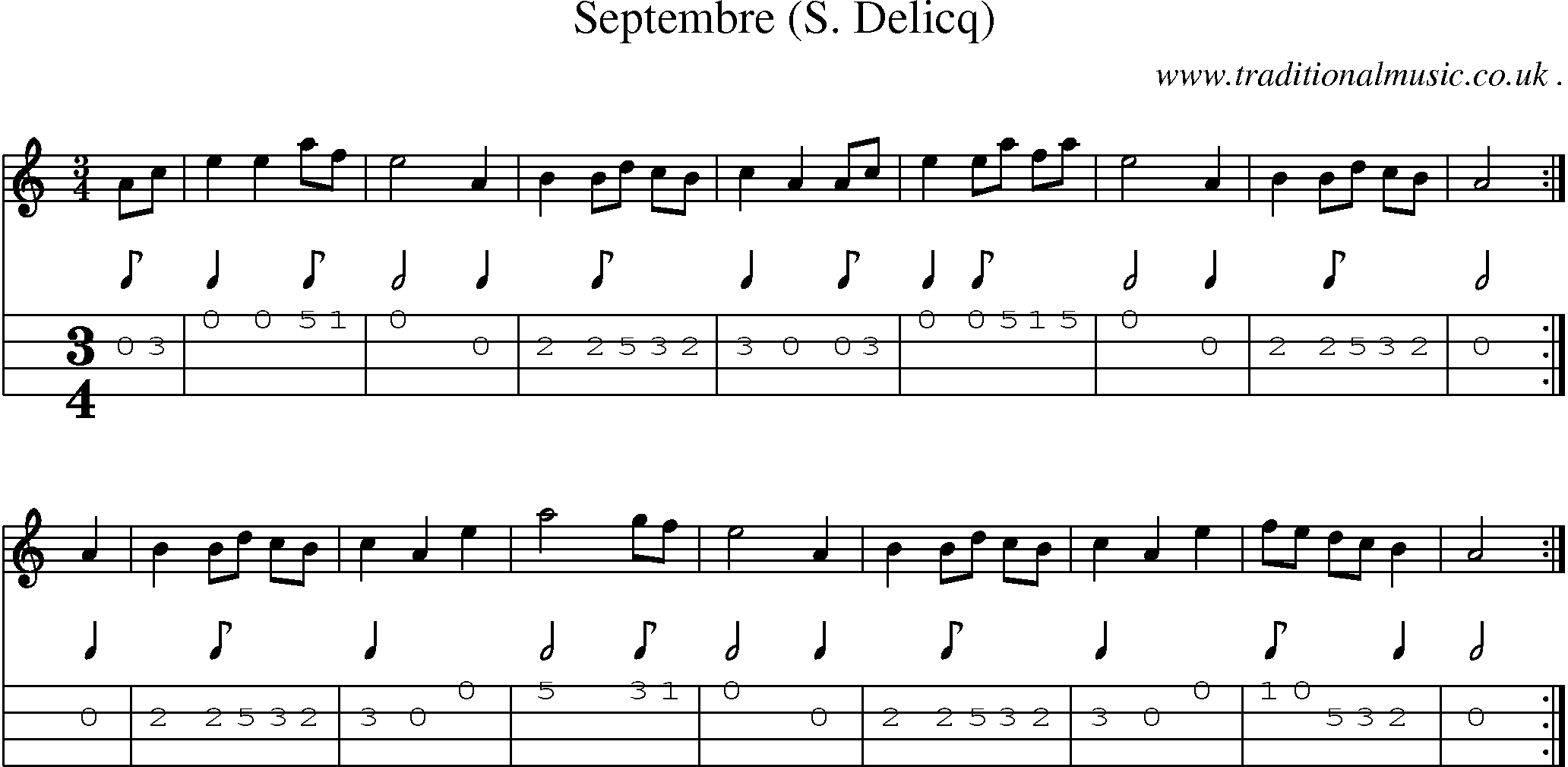 Sheet-Music and Mandolin Tabs for Septembre (s Delicq)