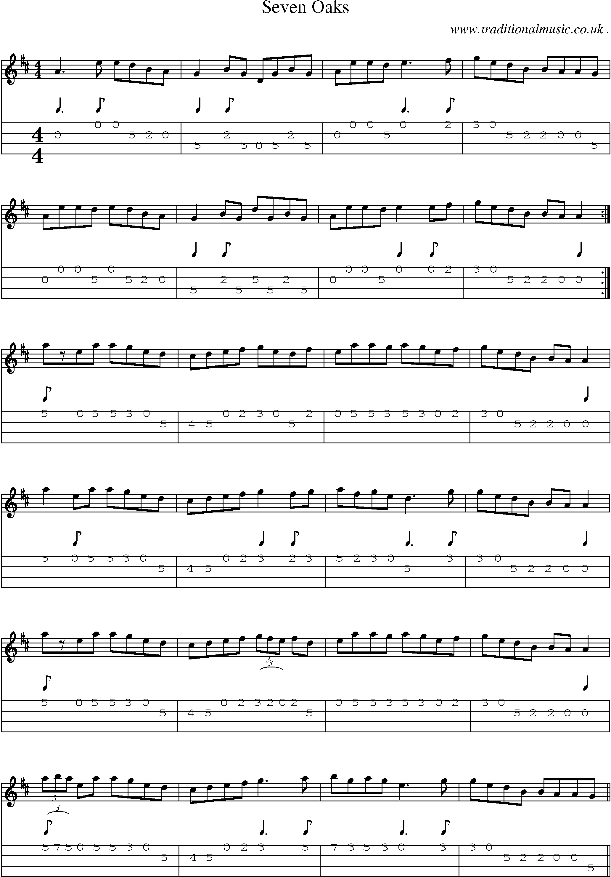 Sheet-Music and Mandolin Tabs for Seven Oaks