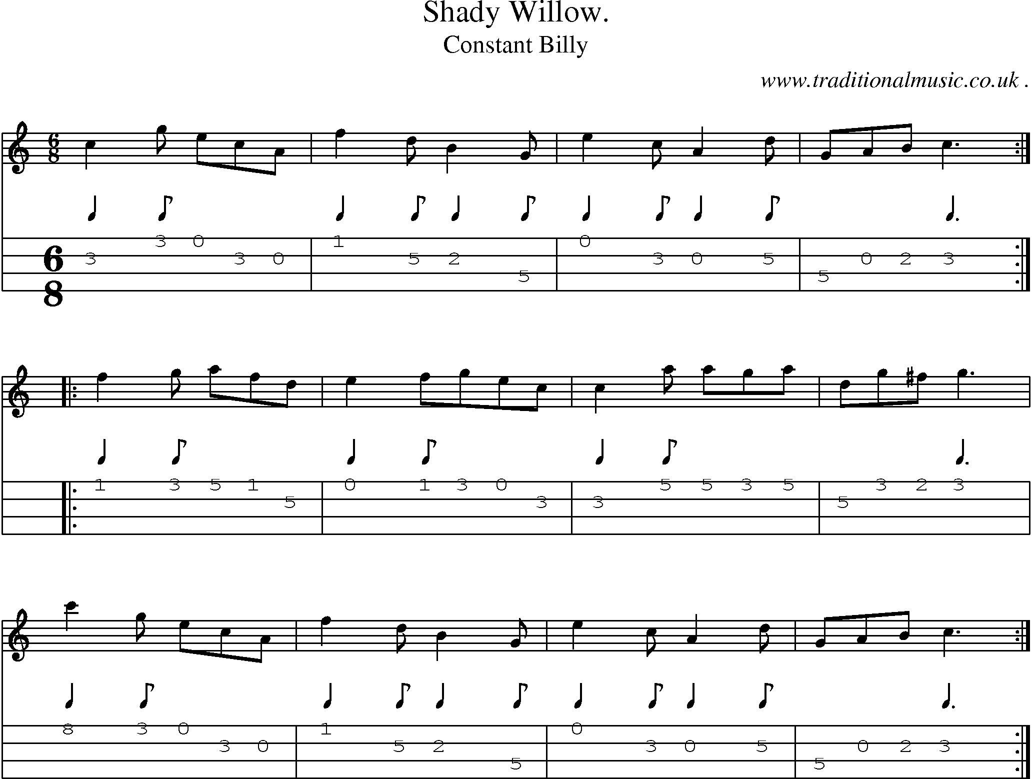 Sheet-Music and Mandolin Tabs for Shady Willow