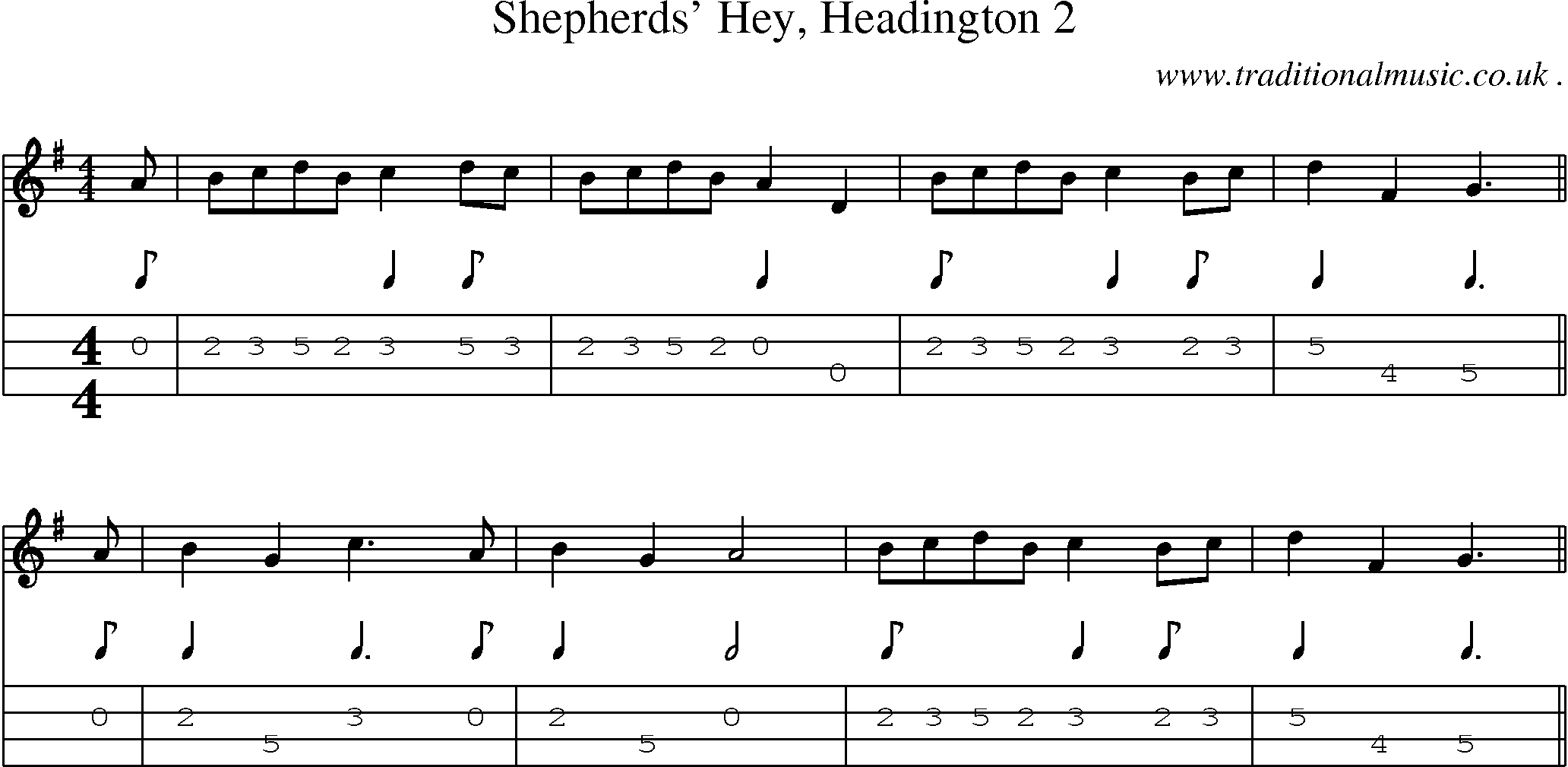 Sheet-Music and Mandolin Tabs for Shepherds Hey Headington 2
