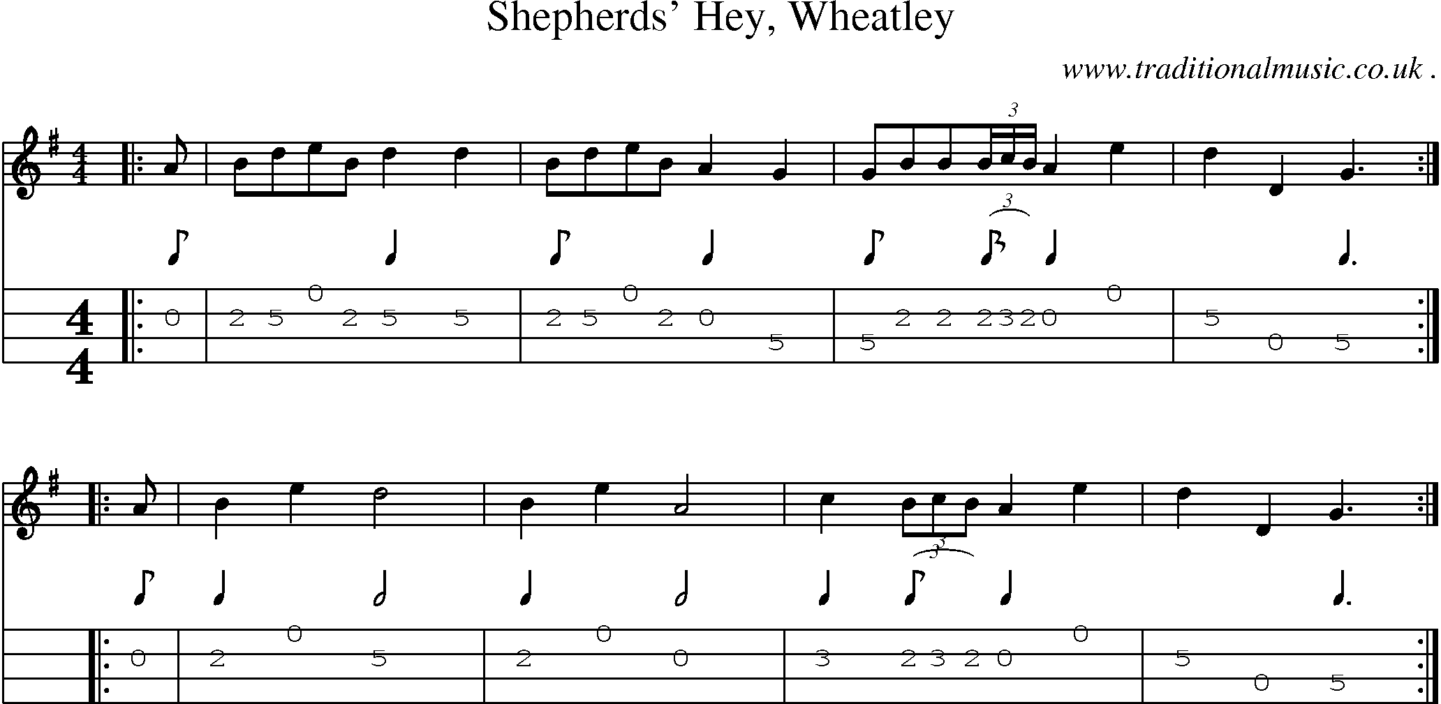 Sheet-Music and Mandolin Tabs for Shepherds Hey Wheatley