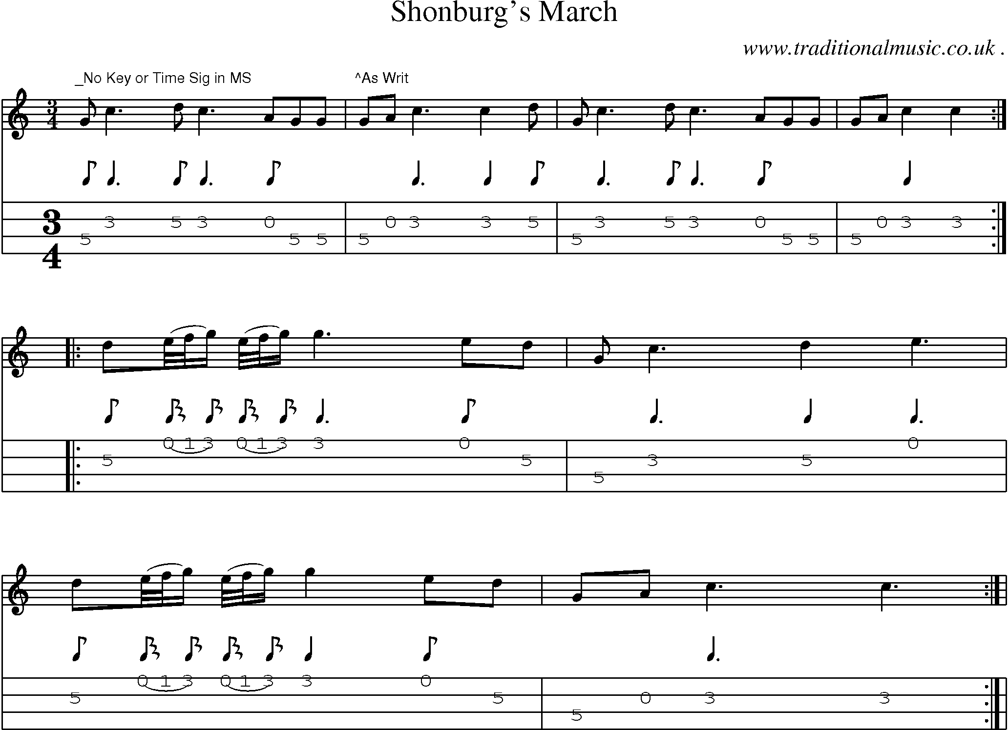 Sheet-Music and Mandolin Tabs for Shonburgs March