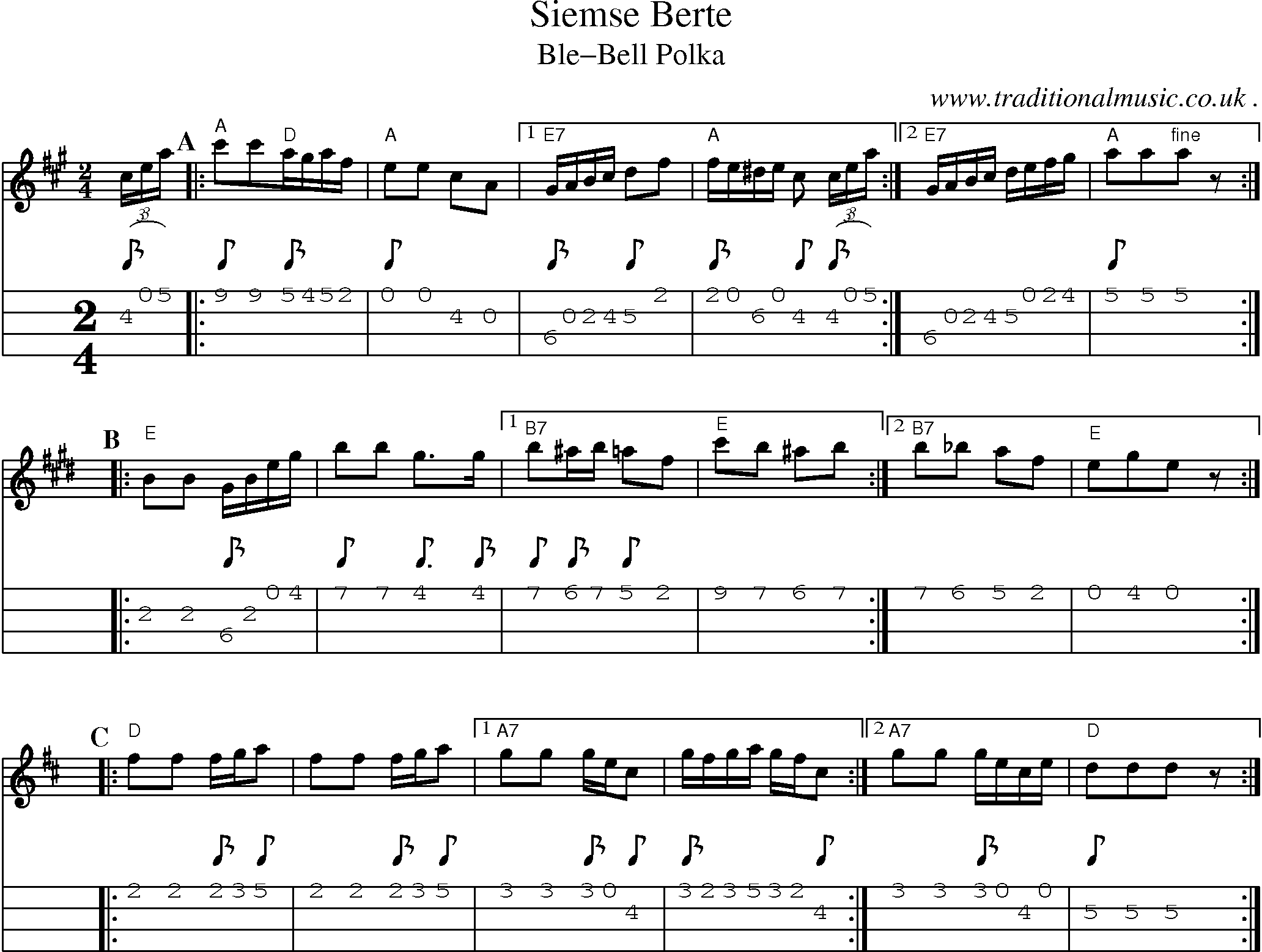 Sheet-Music and Mandolin Tabs for Siemse Berte