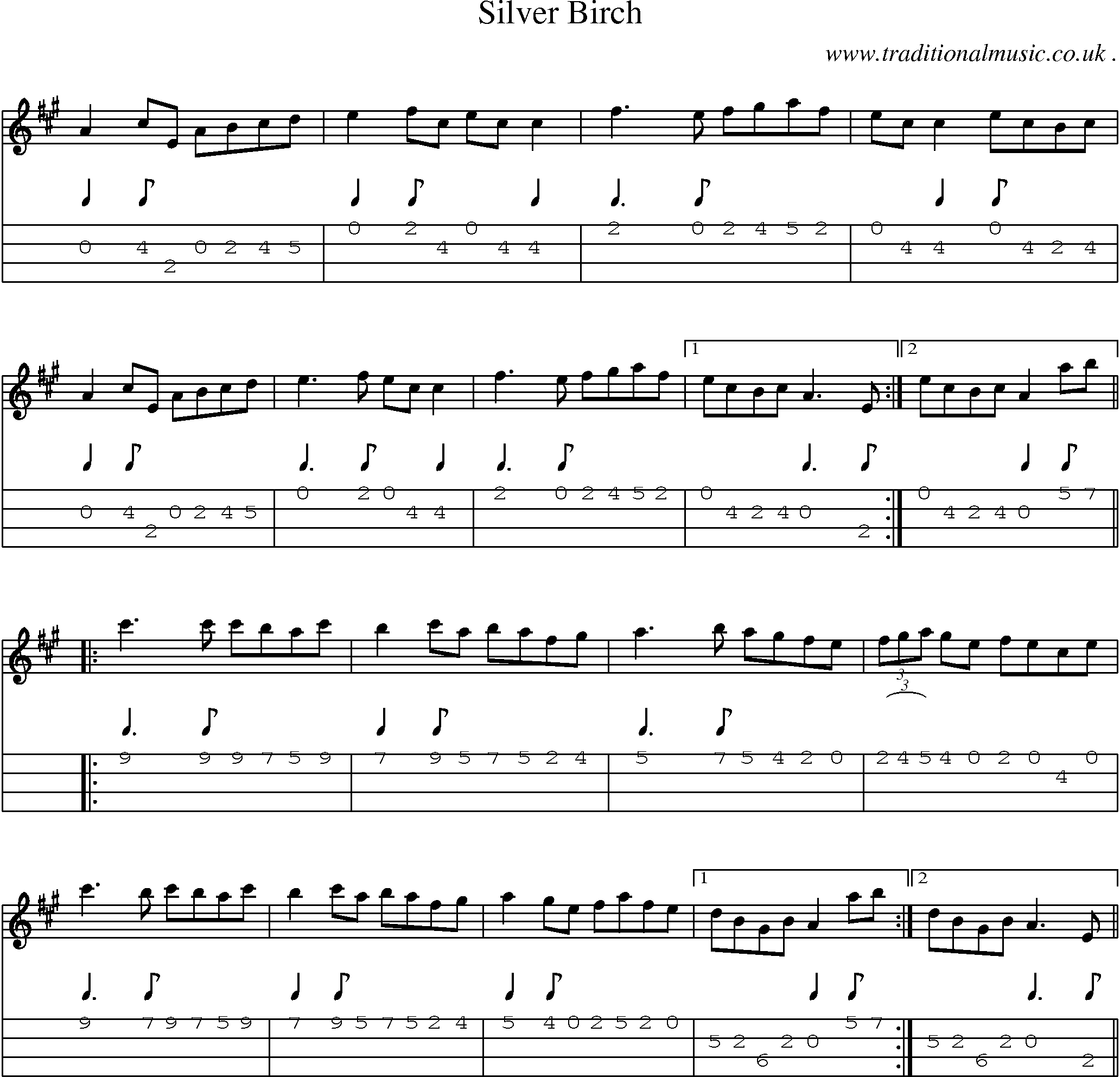 Sheet-Music and Mandolin Tabs for Silver Birch