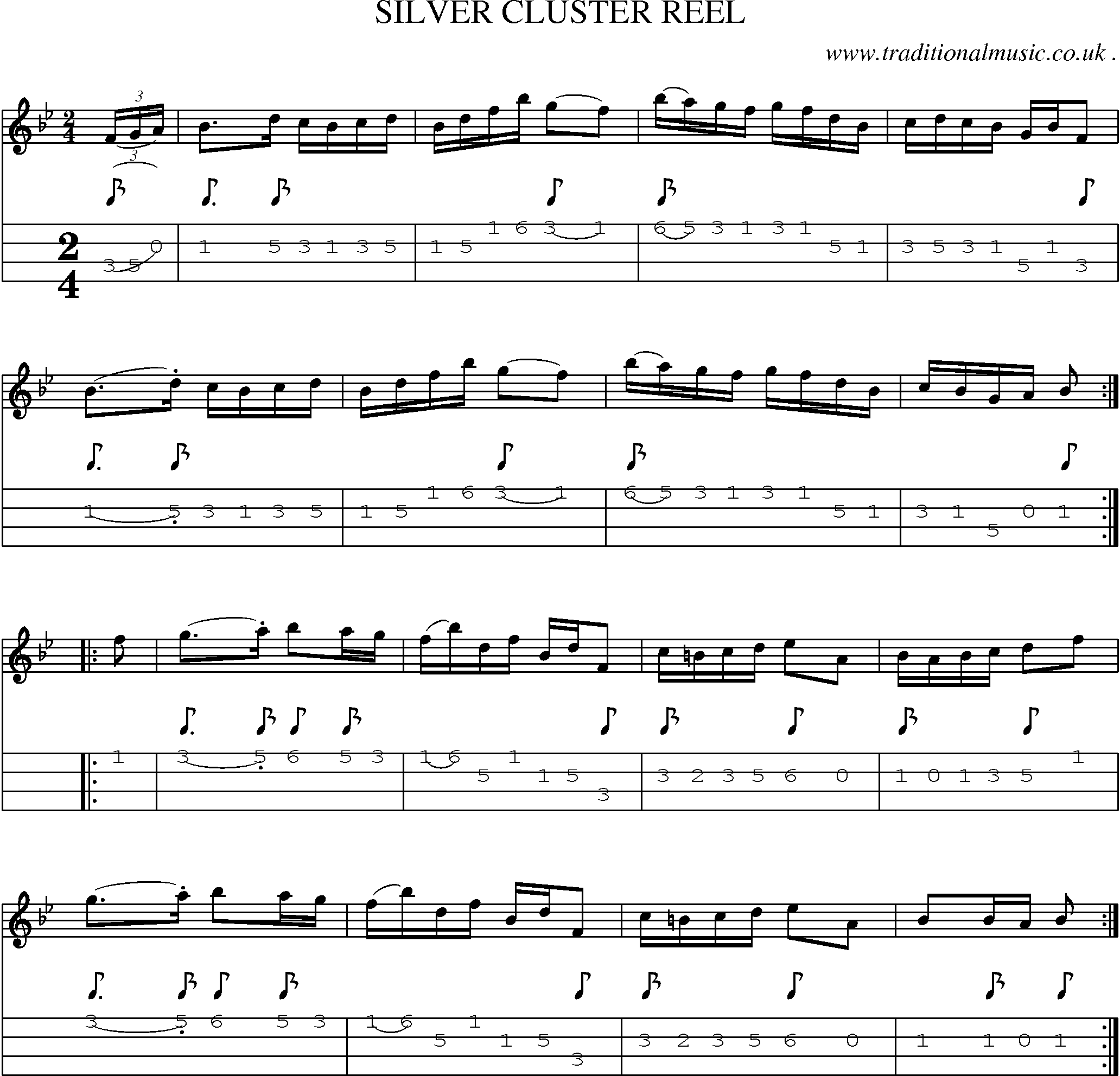 Sheet-Music and Mandolin Tabs for Silver Cluster Reel