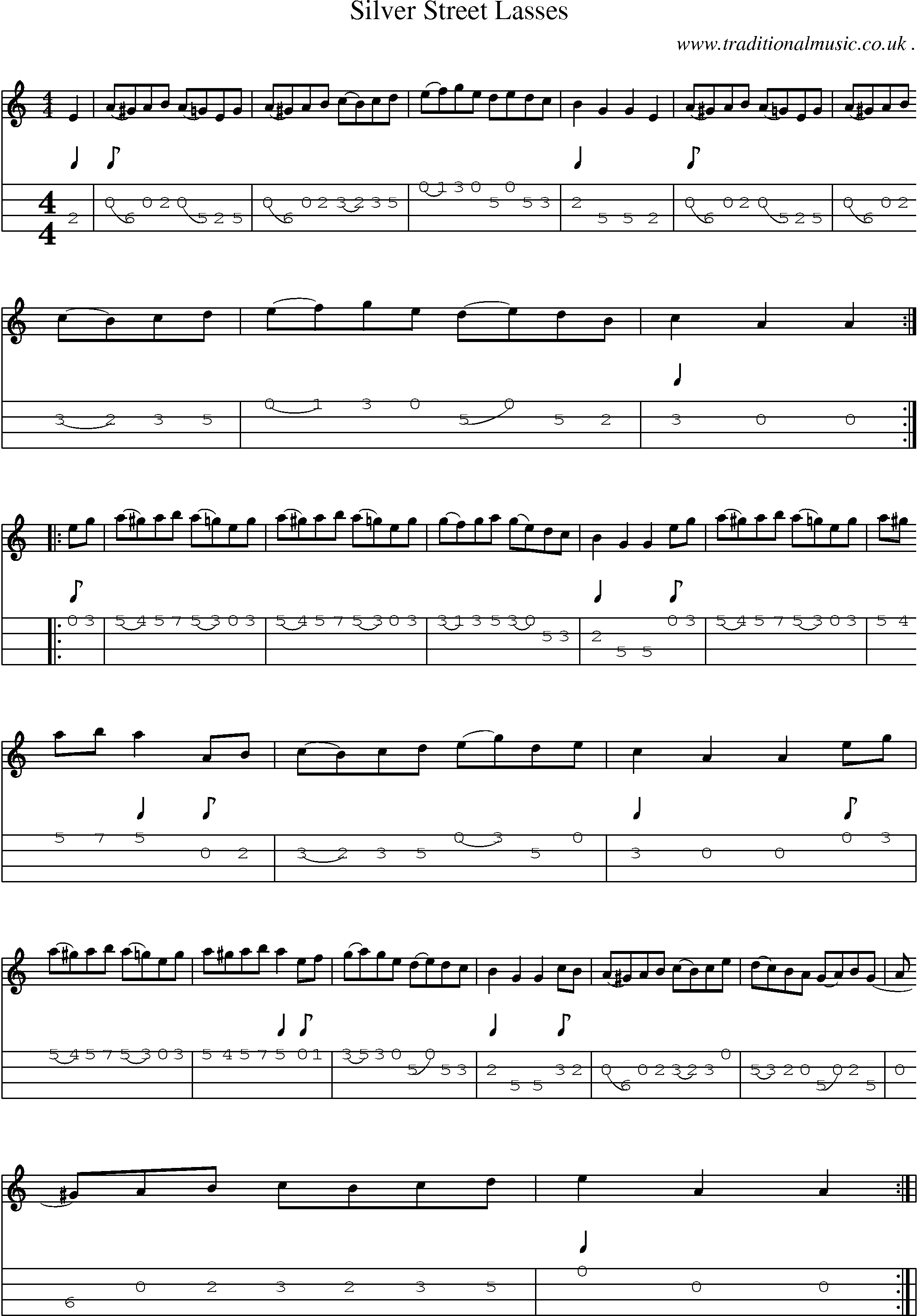 Sheet-Music and Mandolin Tabs for Silver Street Lasses