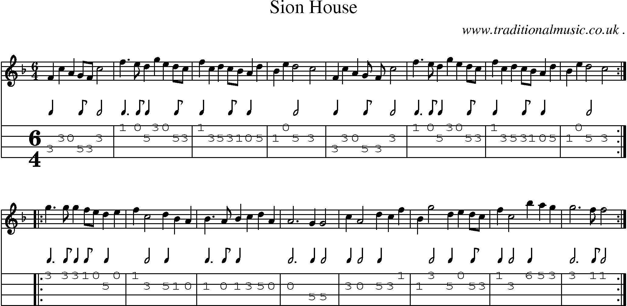 Sheet-Music and Mandolin Tabs for Sion House