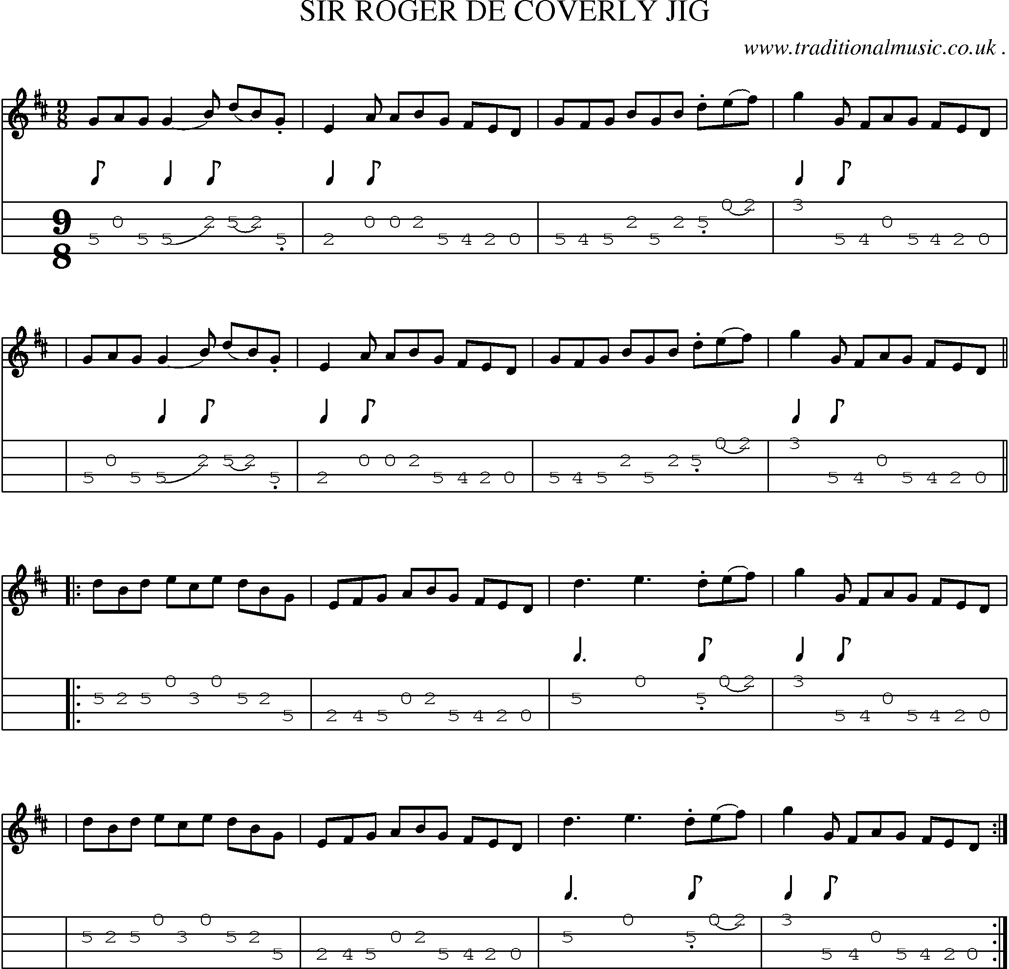 Sheet-Music and Mandolin Tabs for Sir Roger De Coverly Jig